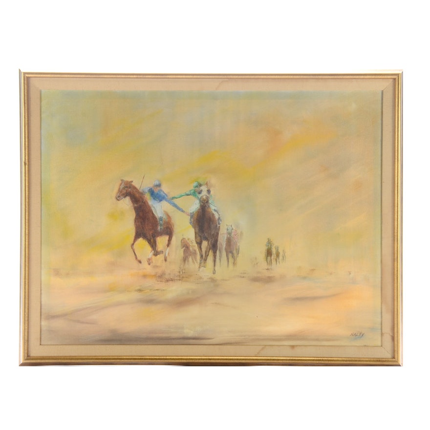 Signed Oil Painting on Canvas of Horse Race