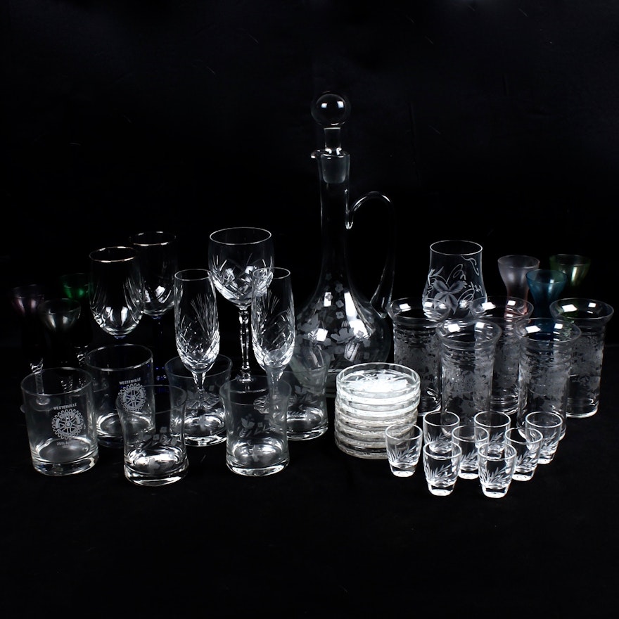 Vintage Glass and Crystal Stemware and Barware