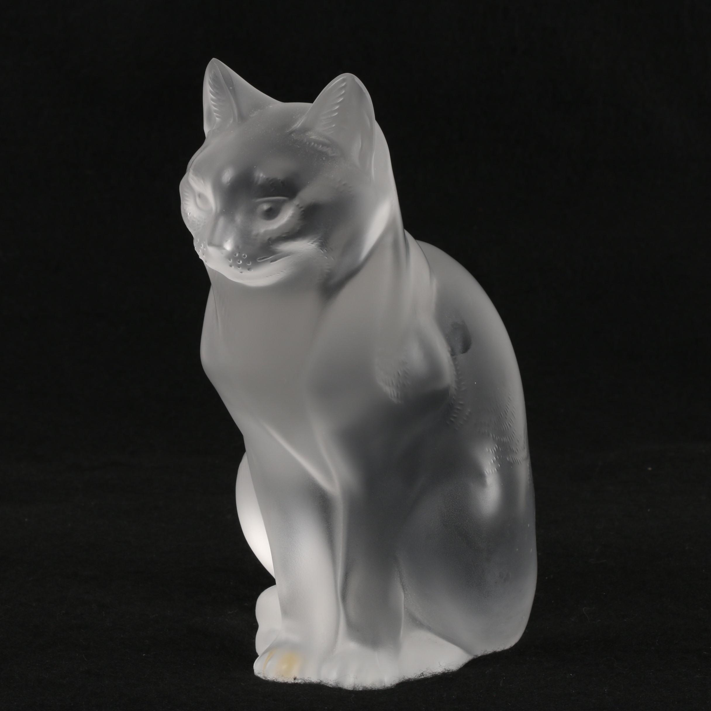 Vintage Lalique Frosted Crystal Cat Figurine