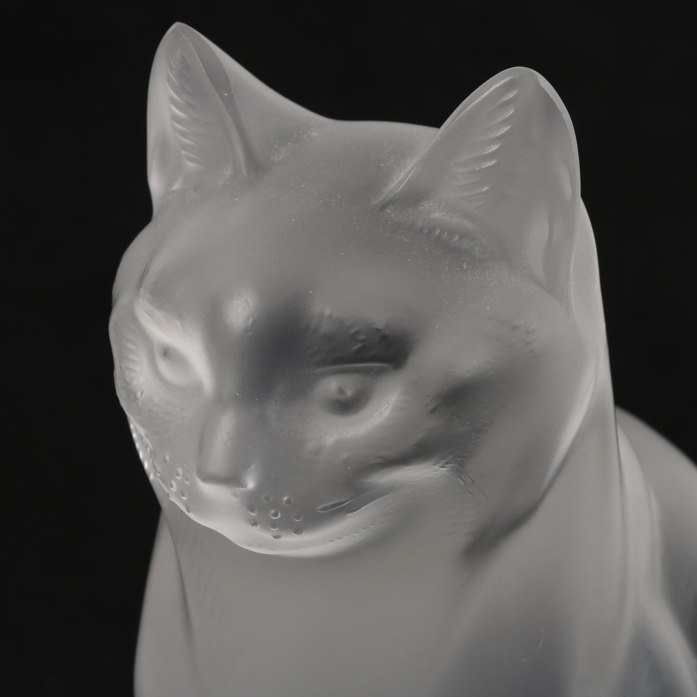 Vintage Lalique Frosted Crystal Cat Figurine