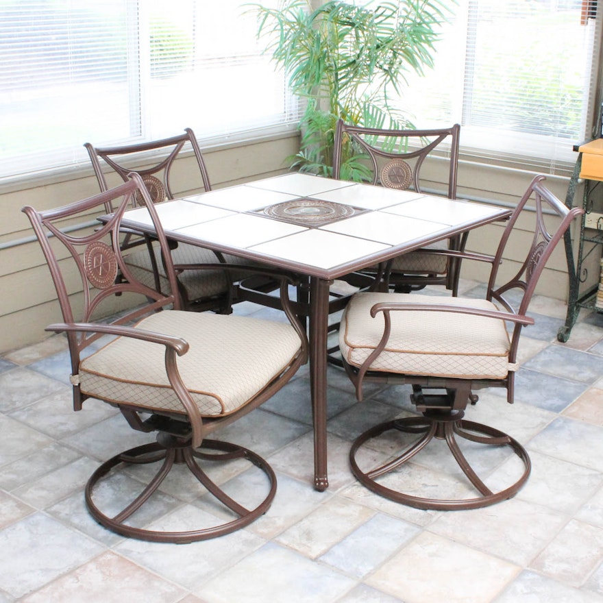 Metal Frame Outdoor Patio Chairs and Tile Top Table
