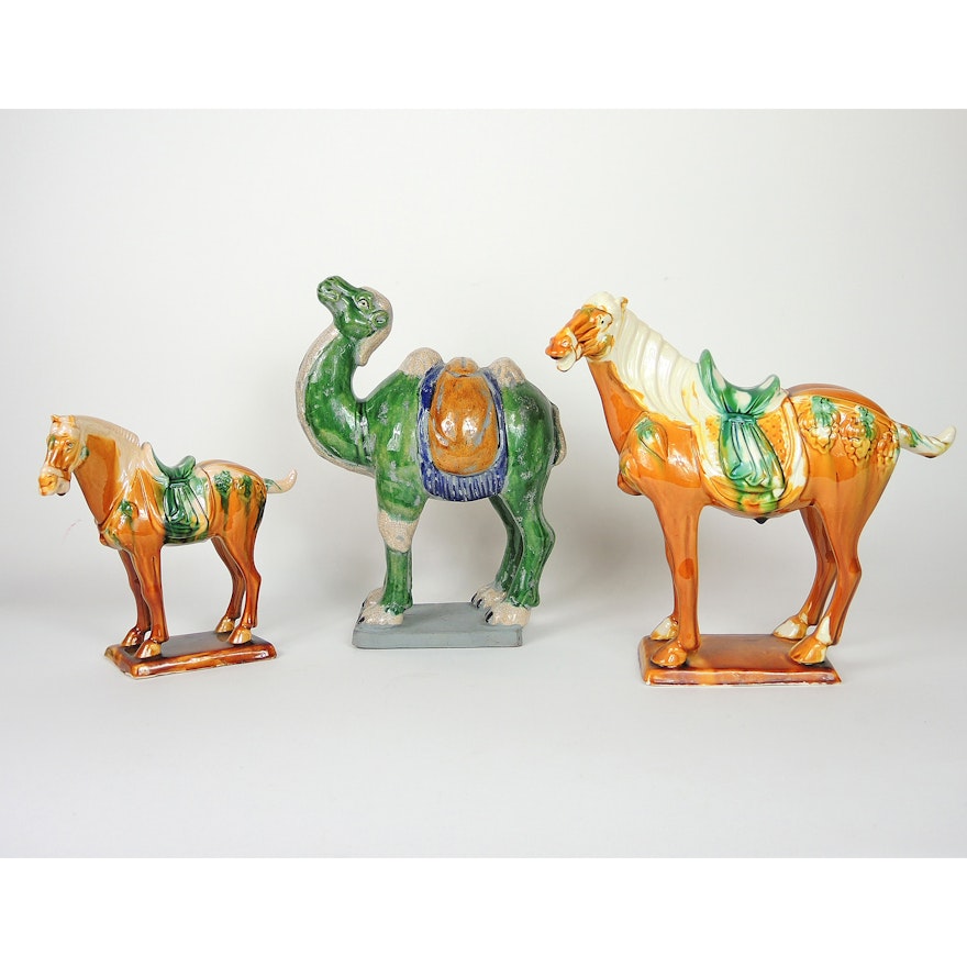 Chinese Ceramic Tang Style Horse and Camel Figures
