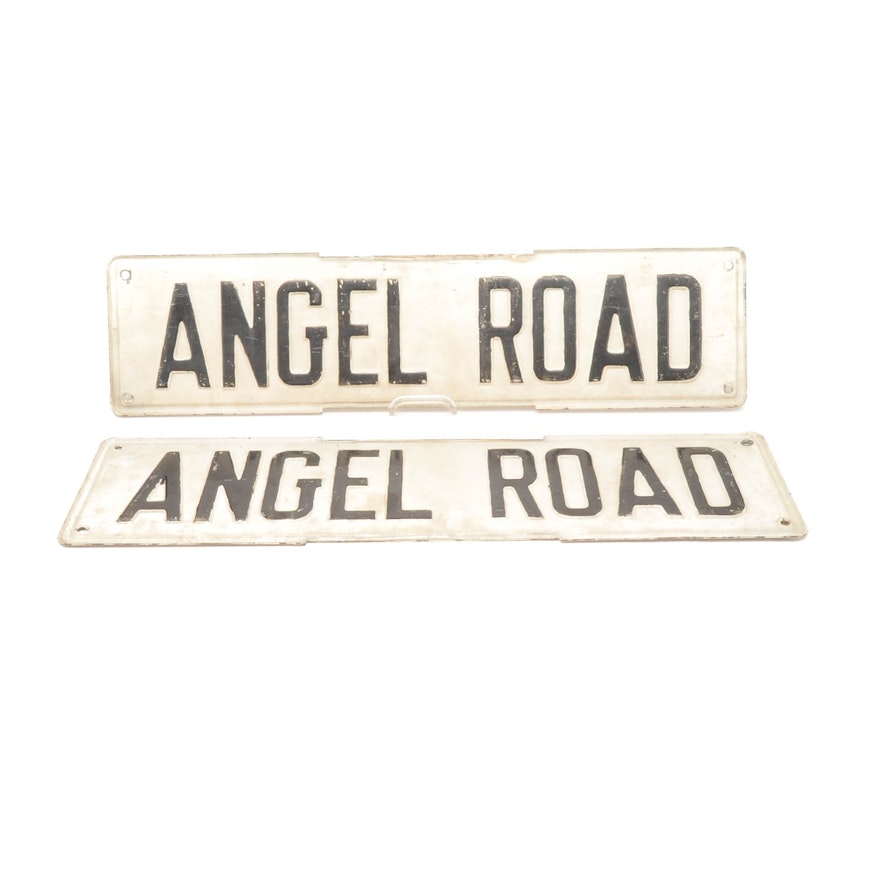 Pair of Vintage Metal and Enamel Angel Road Road Signs