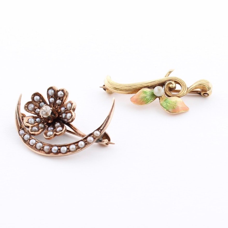 Pair of 14K Yellow Gold Brooches