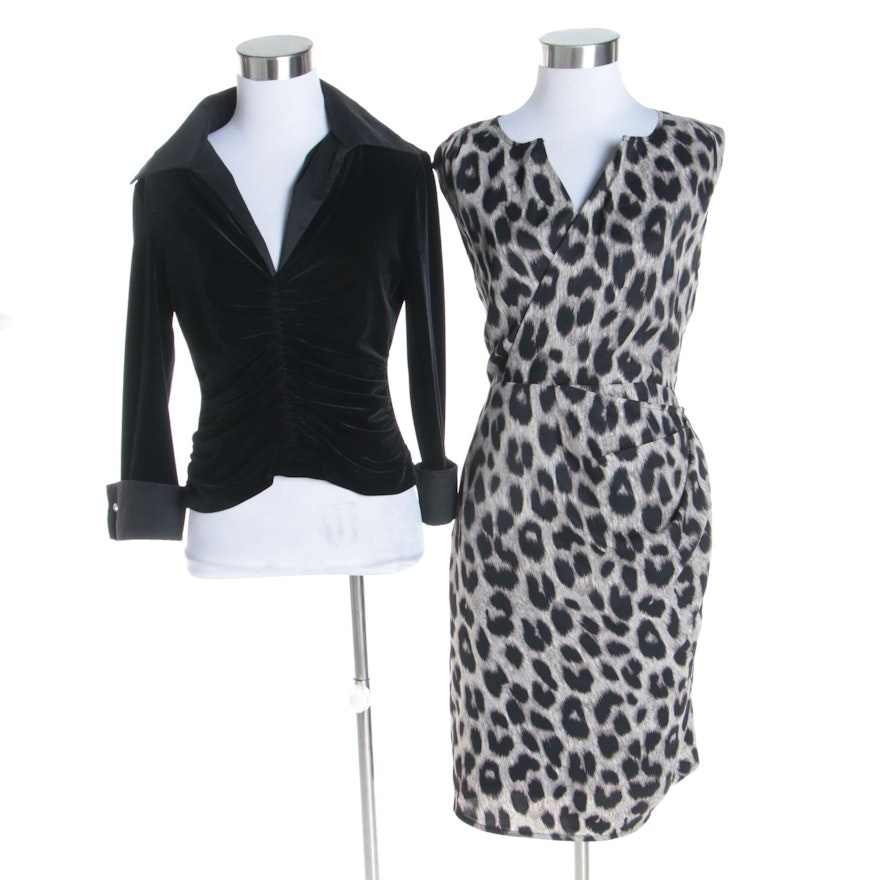 Women's THML Cheetah Print Dress and T Tadashi Black Velvet Top