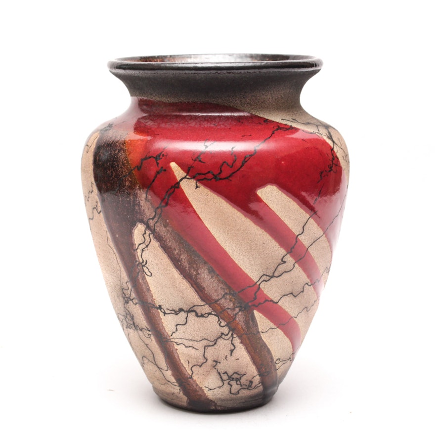 Signed Roger Calhoun Horsehair Raku Vase