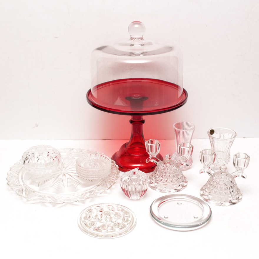 Waterford Crystal Apple Paperweight and Assorted Glass and Crystal Tableware