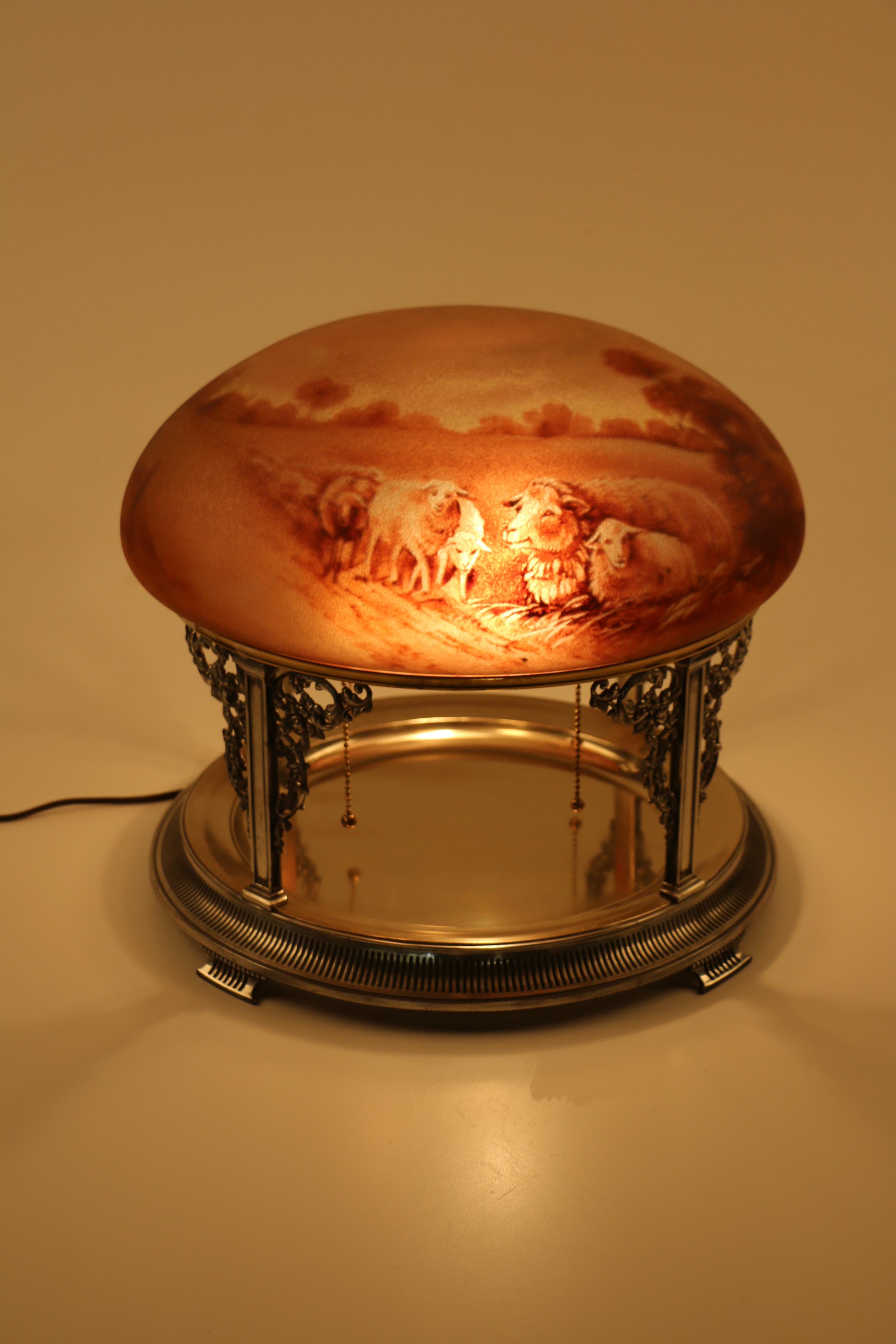 Pairpoint Table Lamp with Reverse Painted Glass Shade and Planter Base