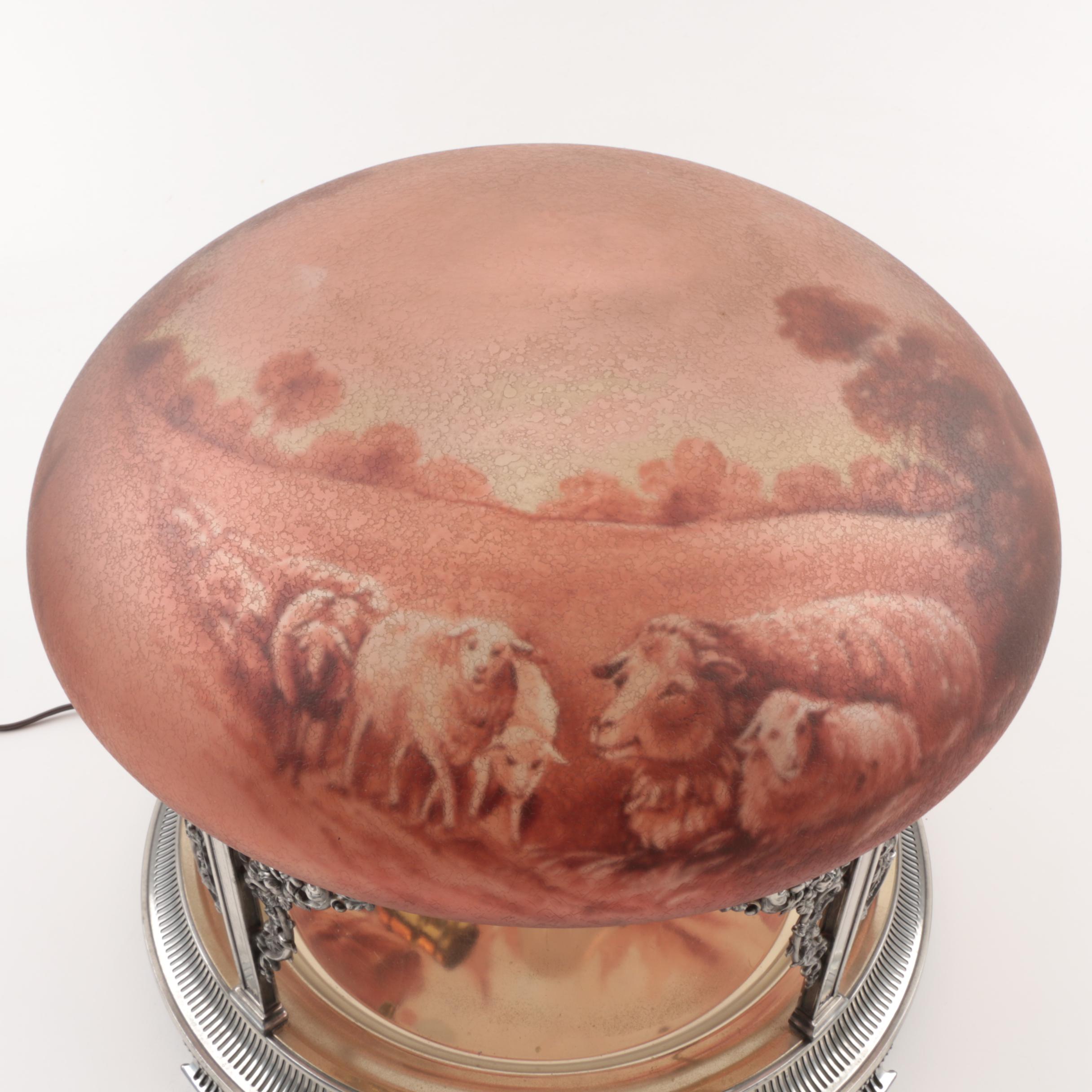 Pairpoint Table Lamp with Reverse Painted Glass Shade and Planter Base