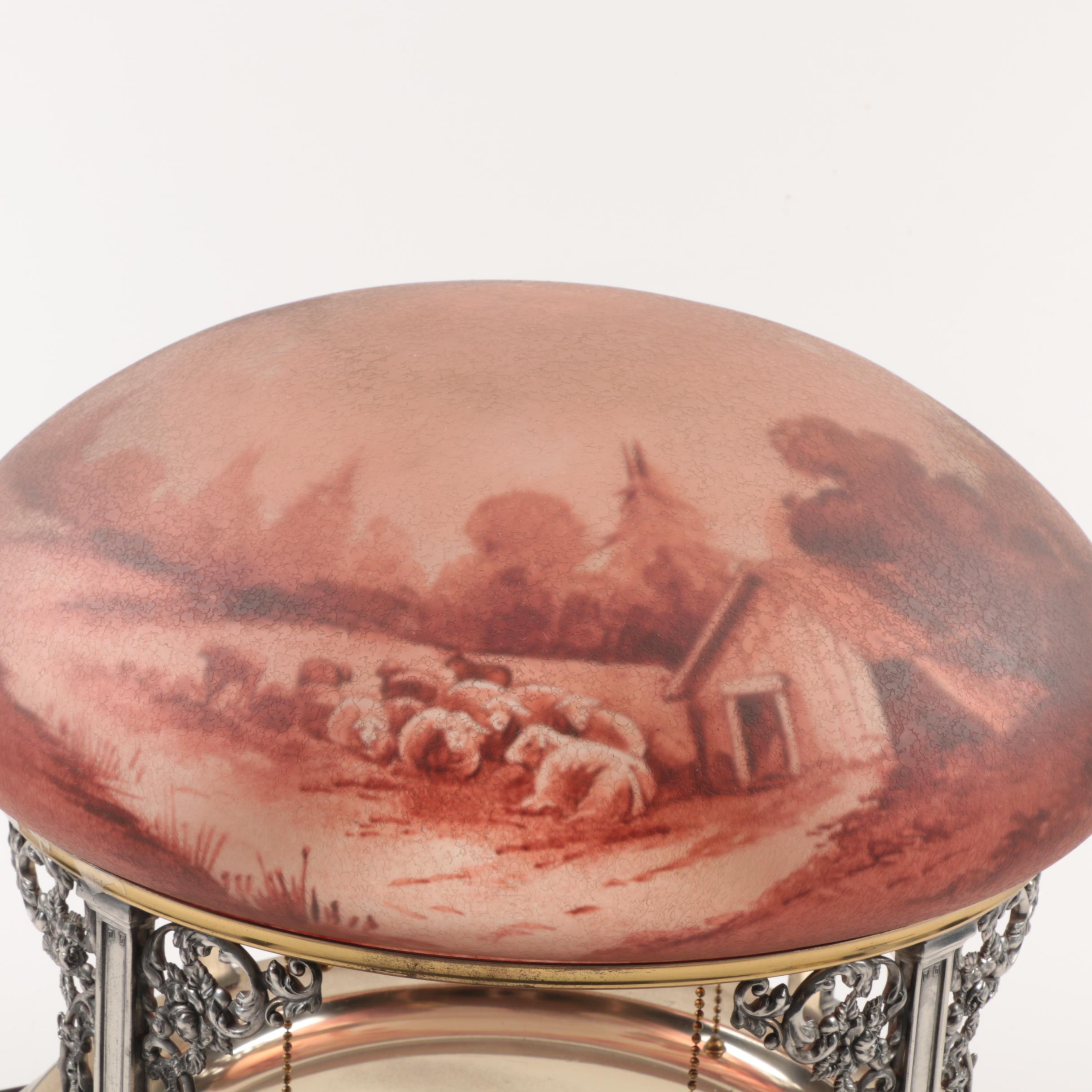 Pairpoint Table Lamp with Reverse Painted Glass Shade and Planter Base