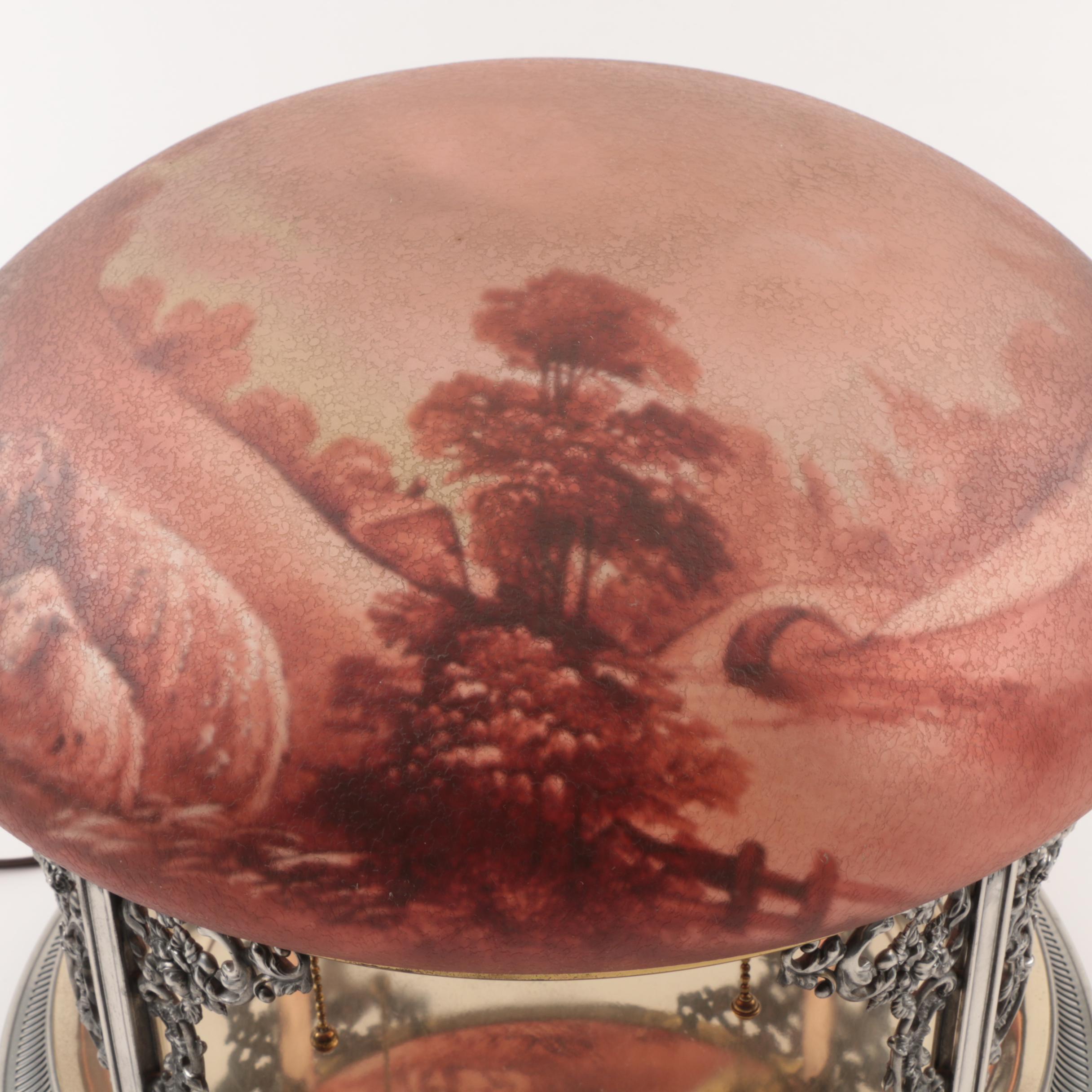 Pairpoint Table Lamp with Reverse Painted Glass Shade and Planter Base