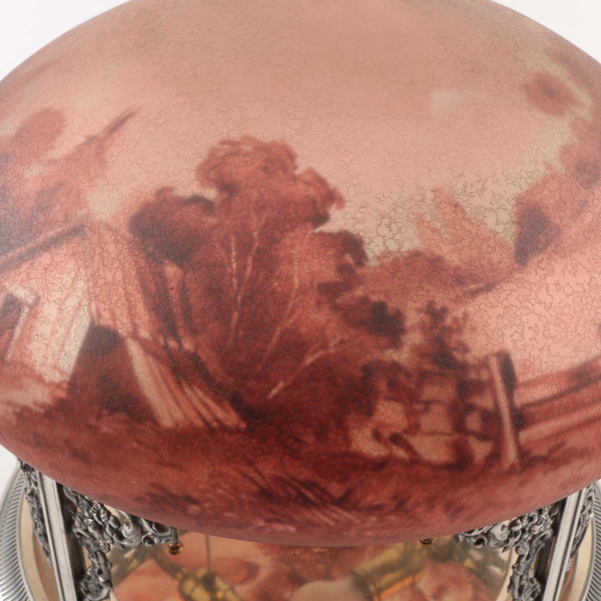 Pairpoint Table Lamp with Reverse Painted Glass Shade and Planter Base