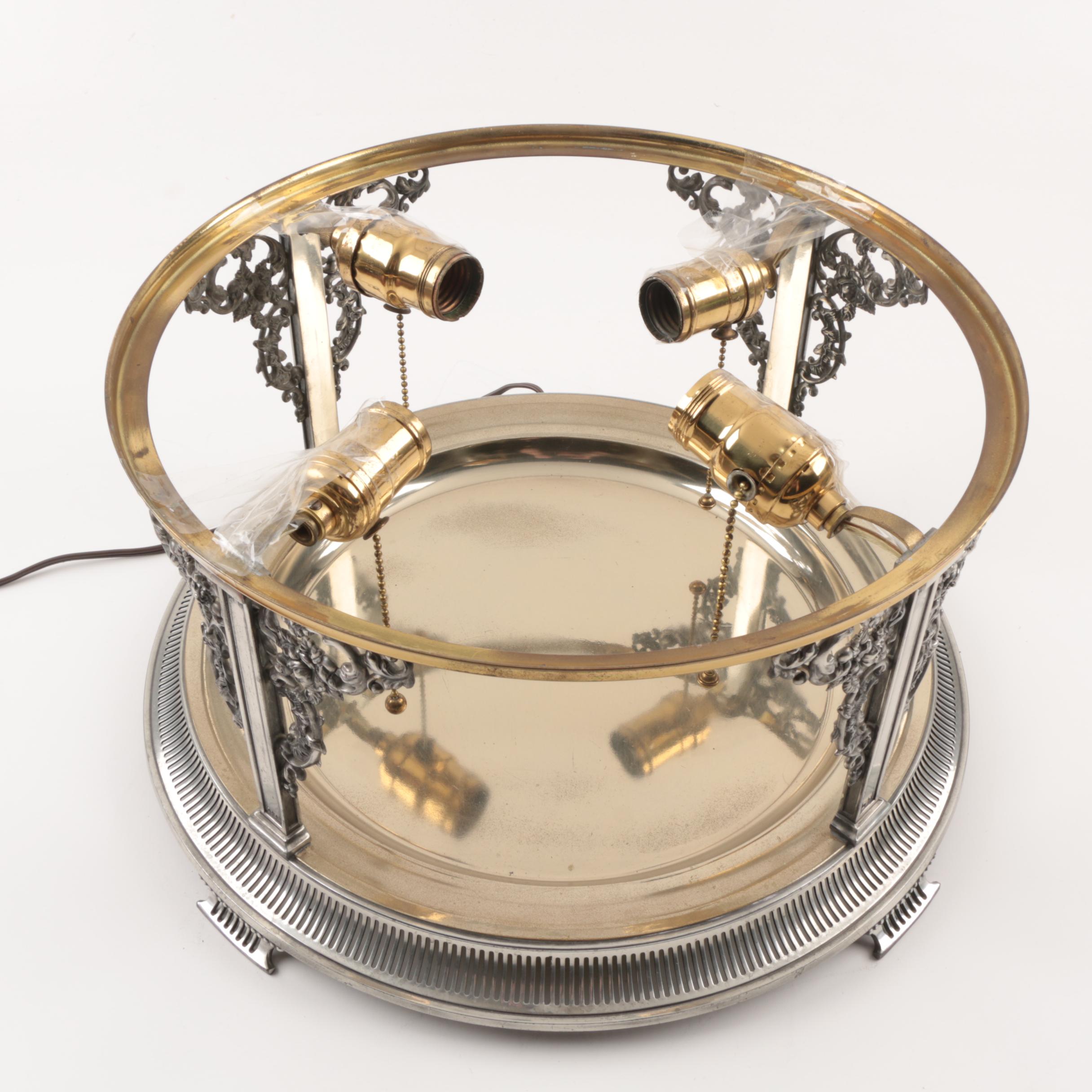 Pairpoint Table Lamp with Reverse Painted Glass Shade and Planter Base