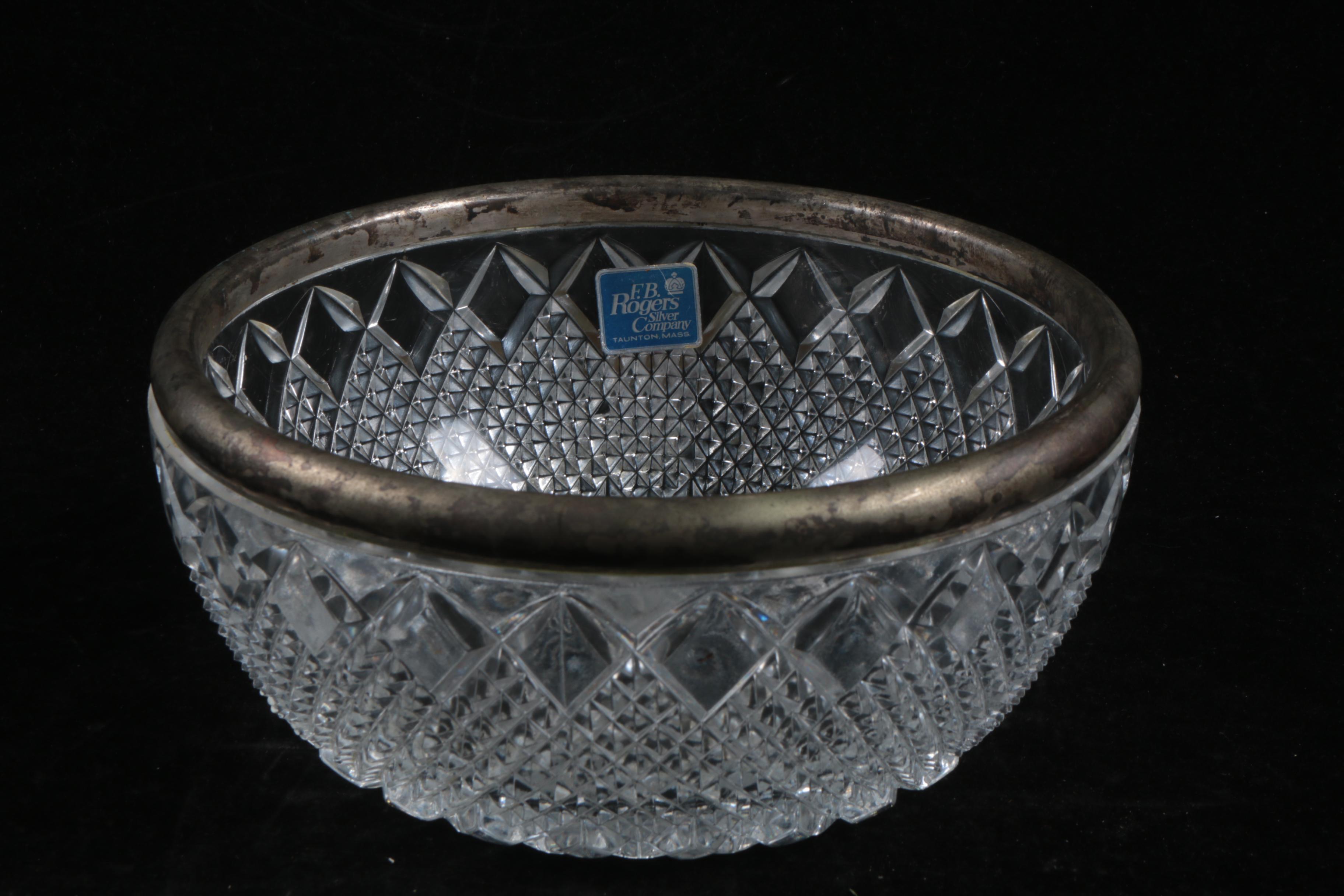 F.B. Rogers Silver Rimmed Crystal Bowls with Heart Bowl
