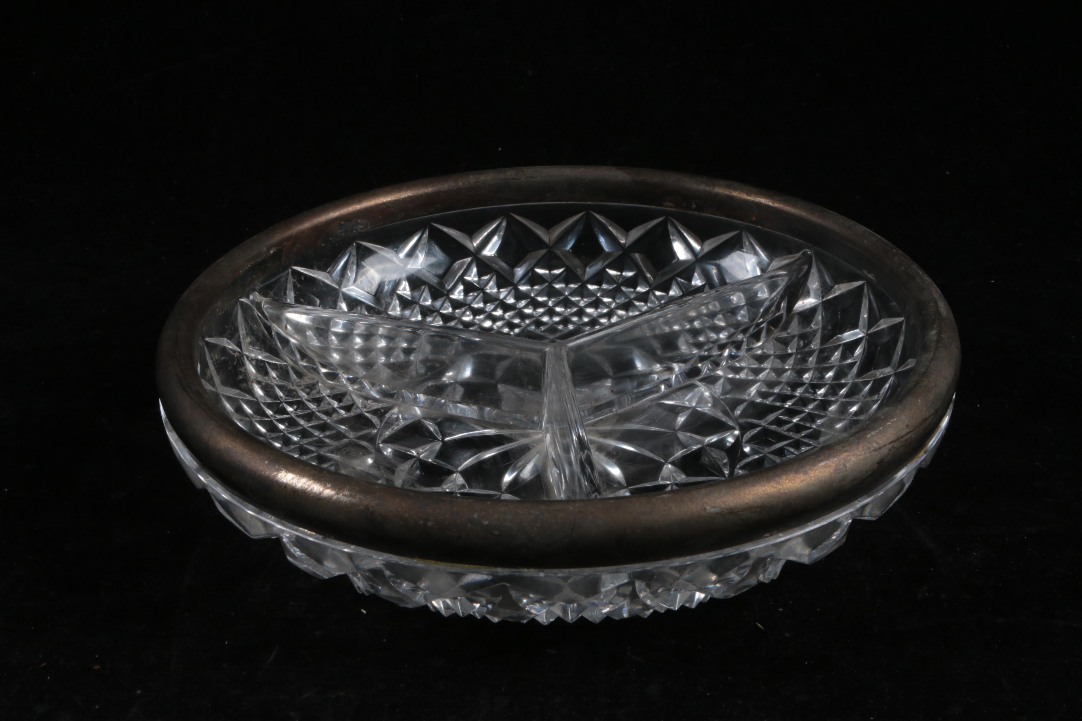 F.B. Rogers Silver Rimmed Crystal Bowls with Heart Bowl