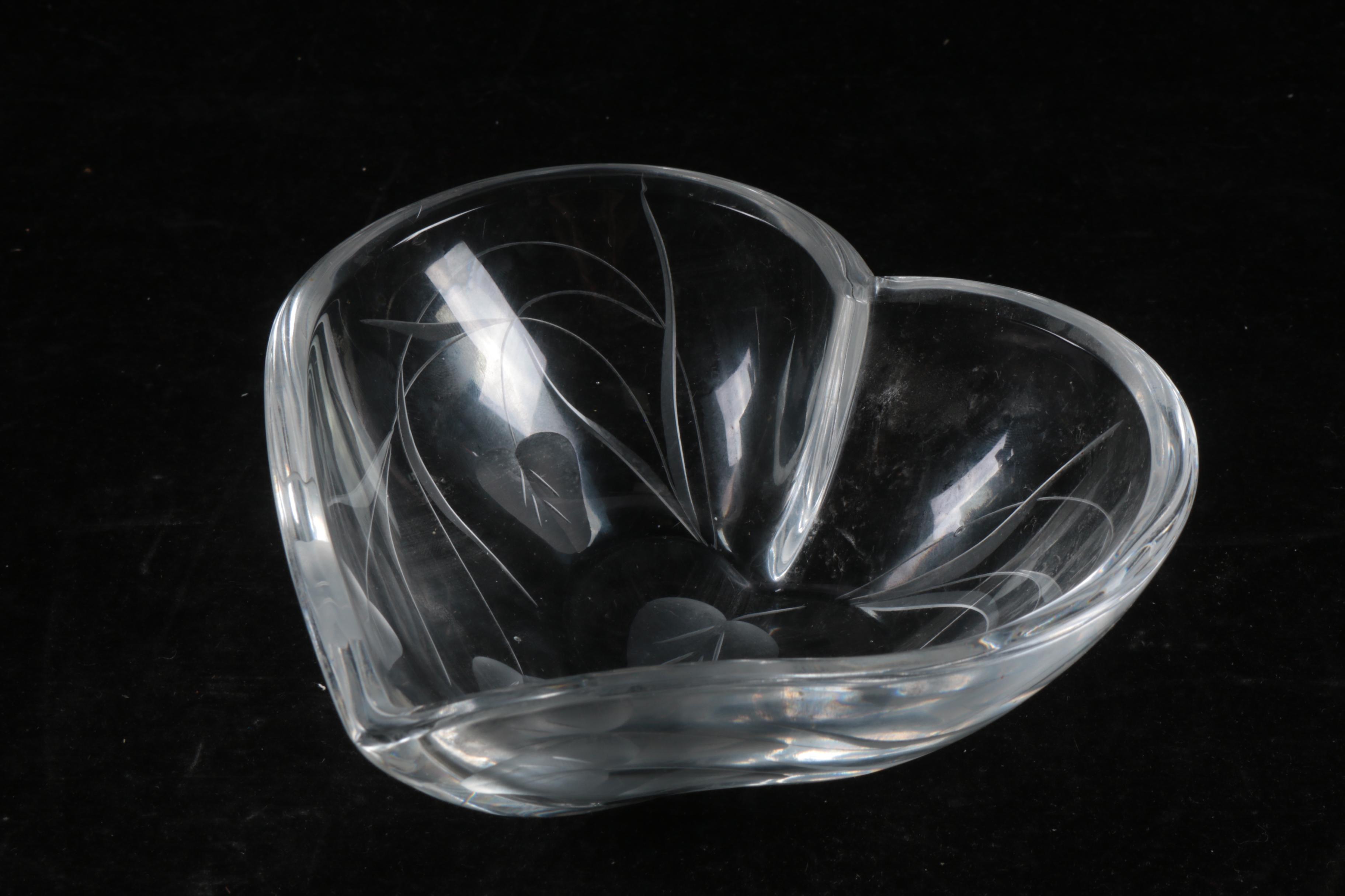 F.B. Rogers Silver Rimmed Crystal Bowls with Heart Bowl