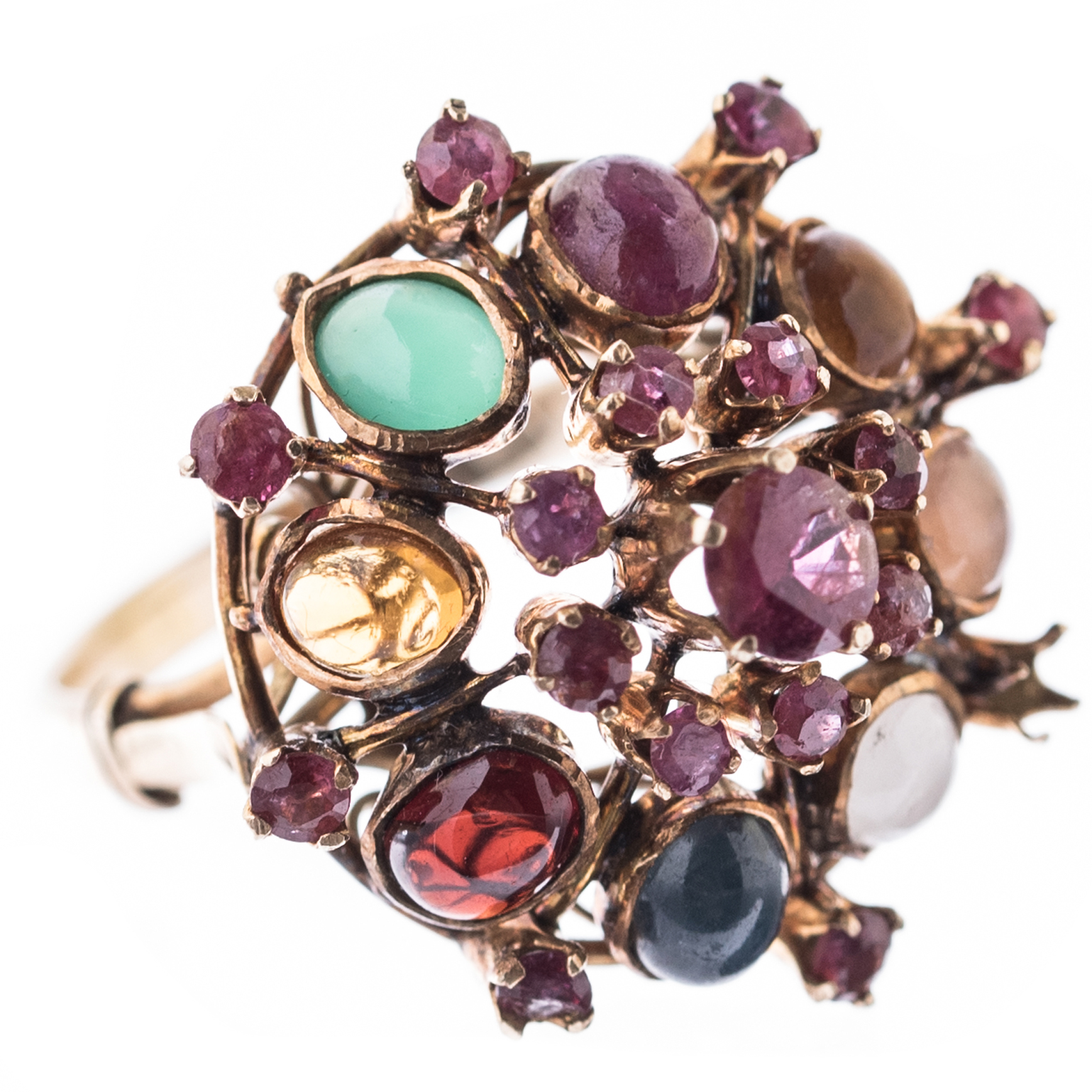 14K Yellow Gold and Multi-Gemstone Dome Ring