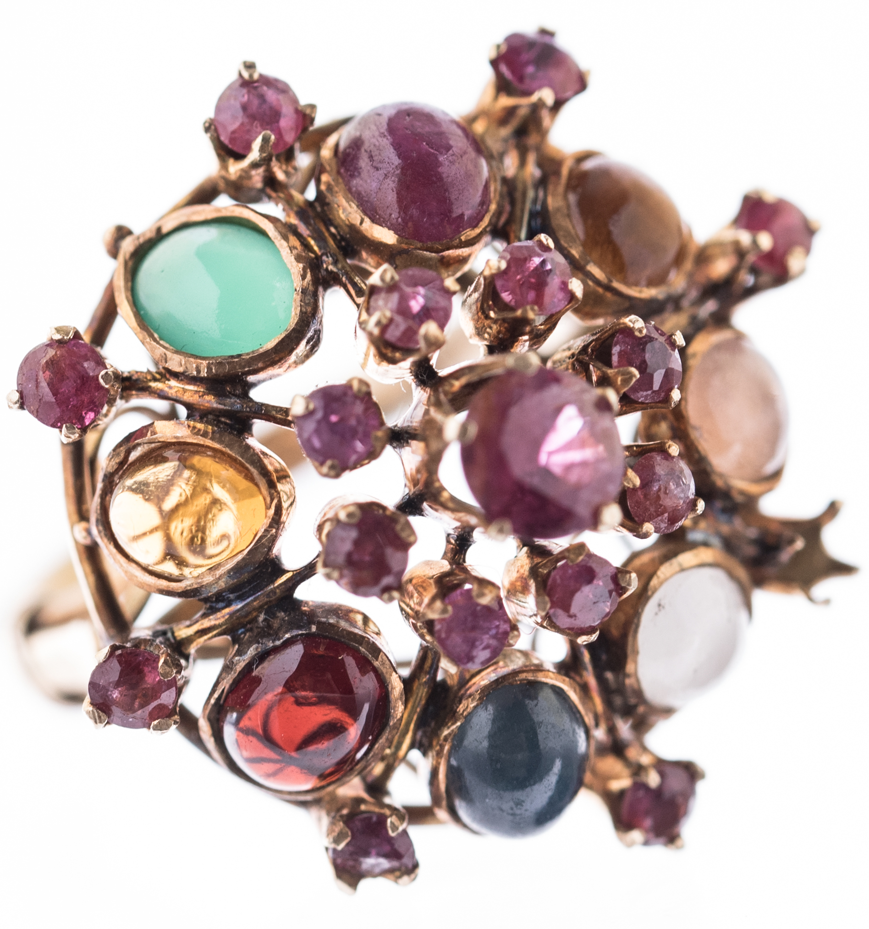 14K Yellow Gold and Multi-Gemstone Dome Ring