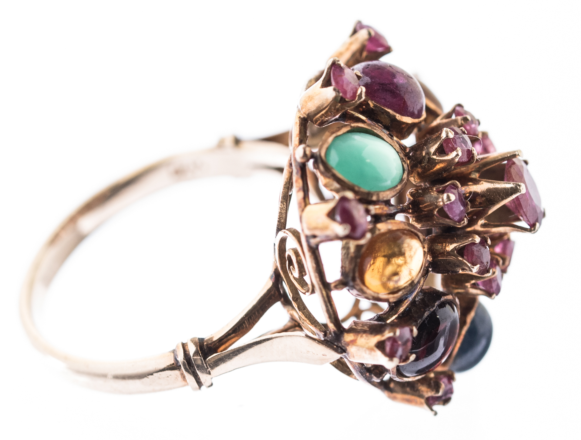 14K Yellow Gold and Multi-Gemstone Dome Ring