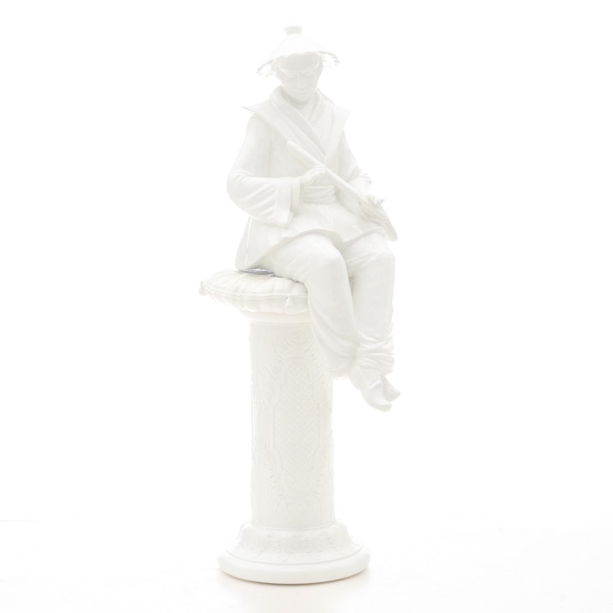 Chinese Inspired Ceramic Male Figure and Pedestal