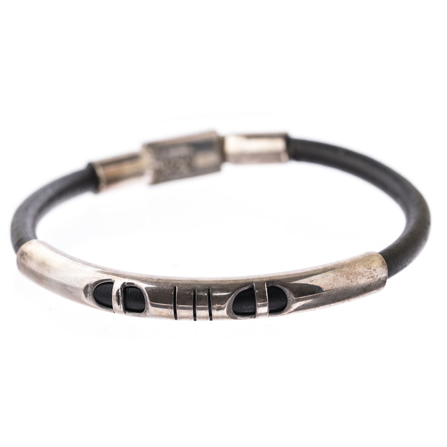 Sterling Silver and Black Leather Bracelet