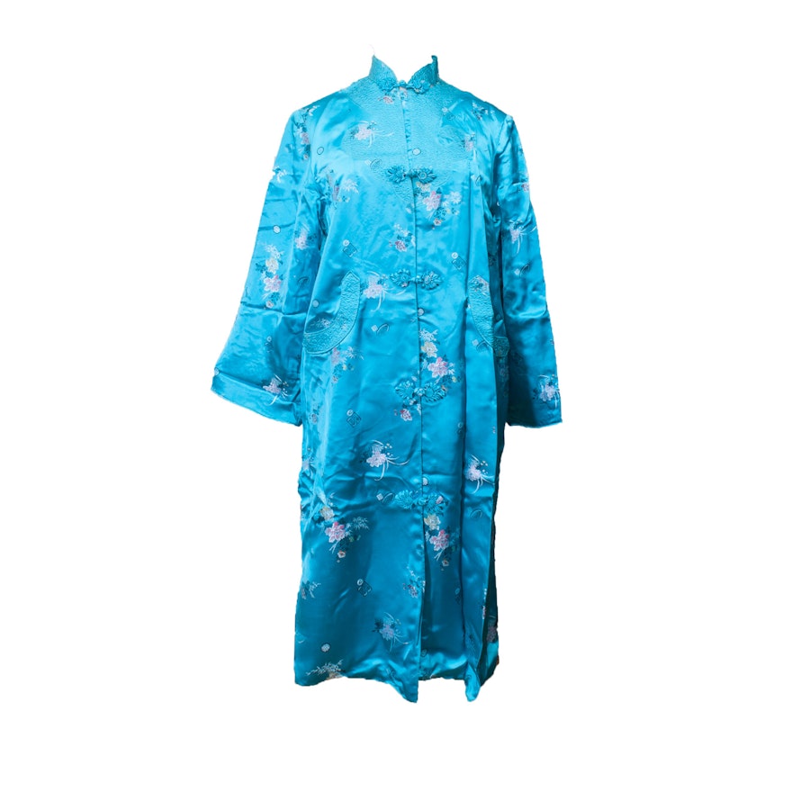 Vintage Chinese Blue Brocade Satin Robe