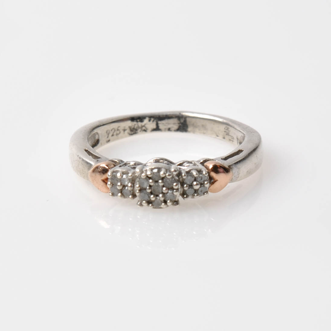 Sterling Silver 10K Rose Gold Accented Diamond Ring