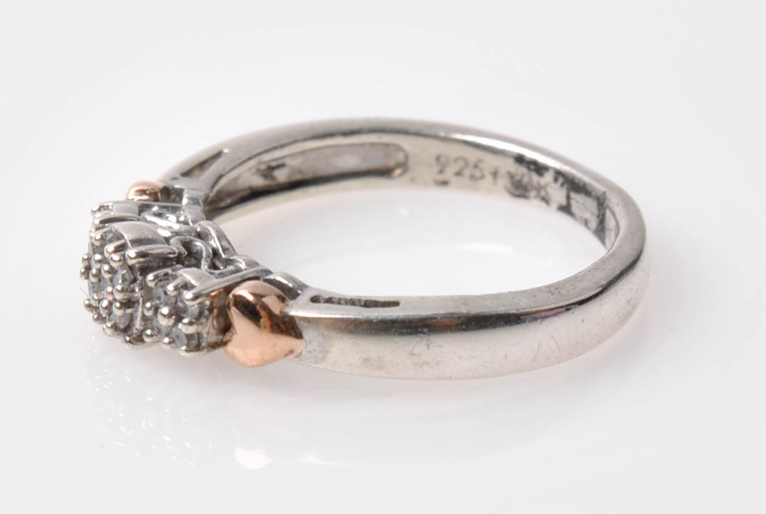 Sterling Silver 10K Rose Gold Accented Diamond Ring