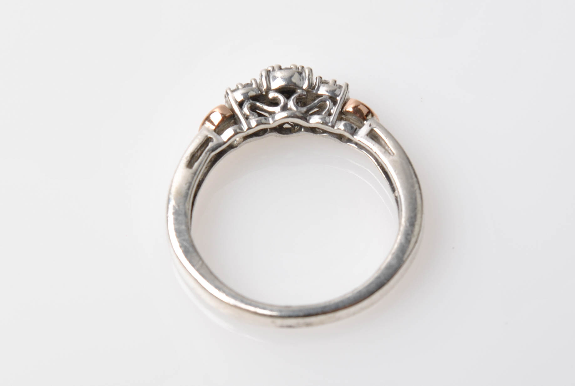 Sterling Silver 10K Rose Gold Accented Diamond Ring