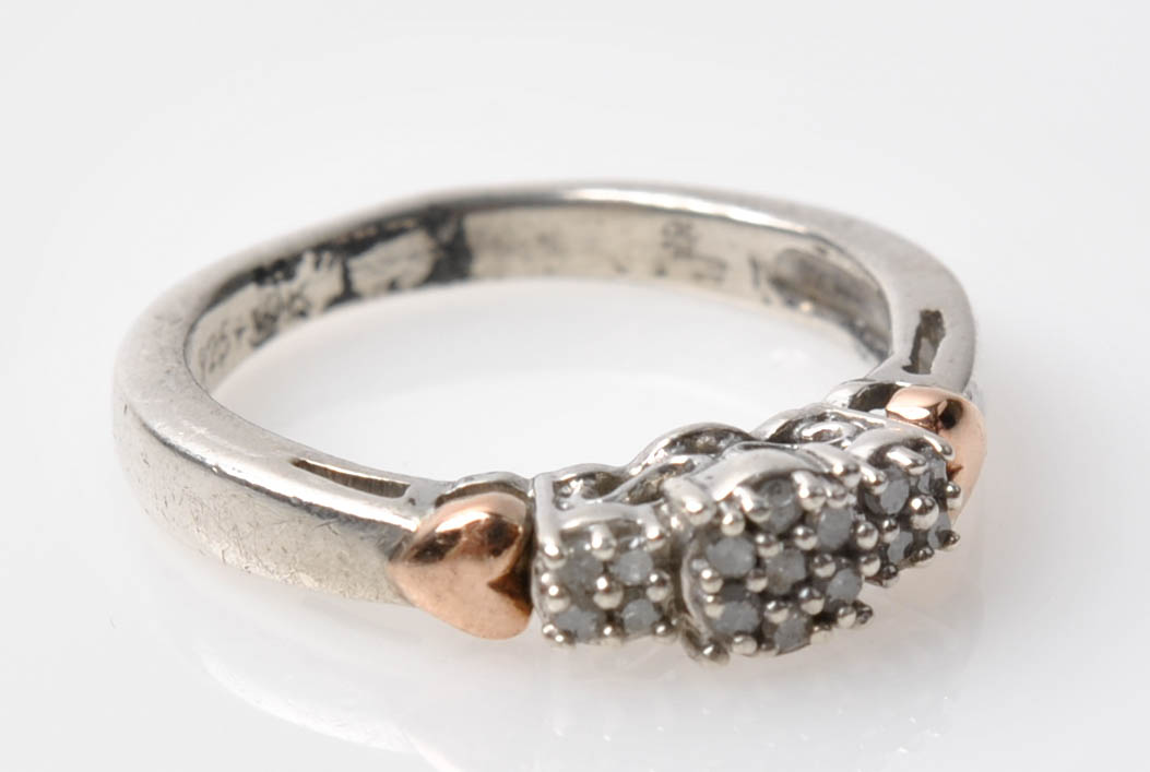Sterling Silver 10K Rose Gold Accented Diamond Ring