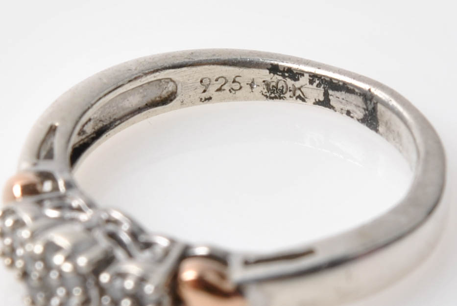 Sterling Silver 10K Rose Gold Accented Diamond Ring