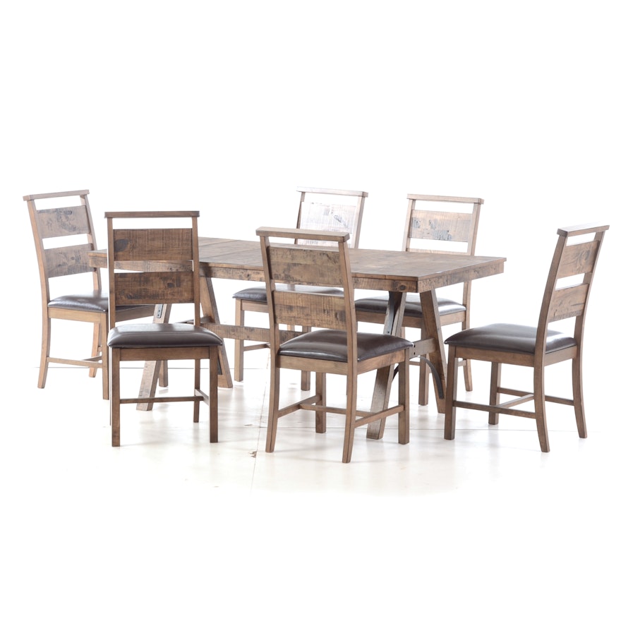 Contemporary Trestle Dining Table and Six Chairs