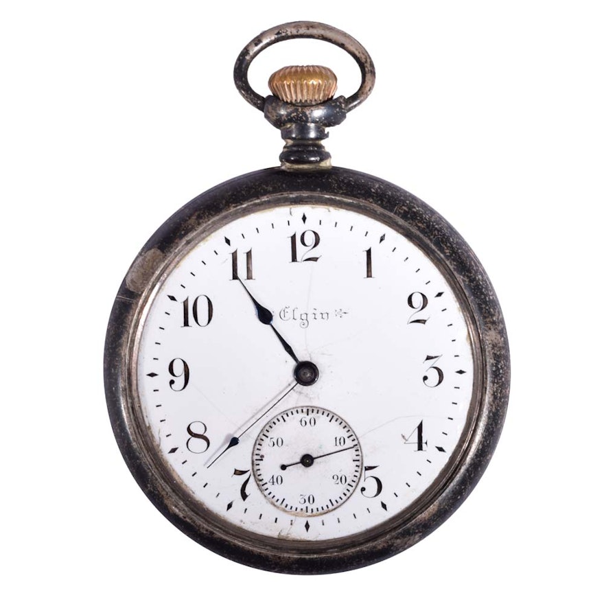 Sterling Silver Elgin Open Face Pocket Watch