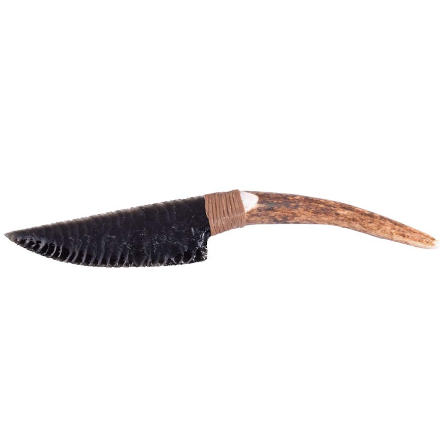 A.G. Russell Obsidian Blade Antler Handled Knife
