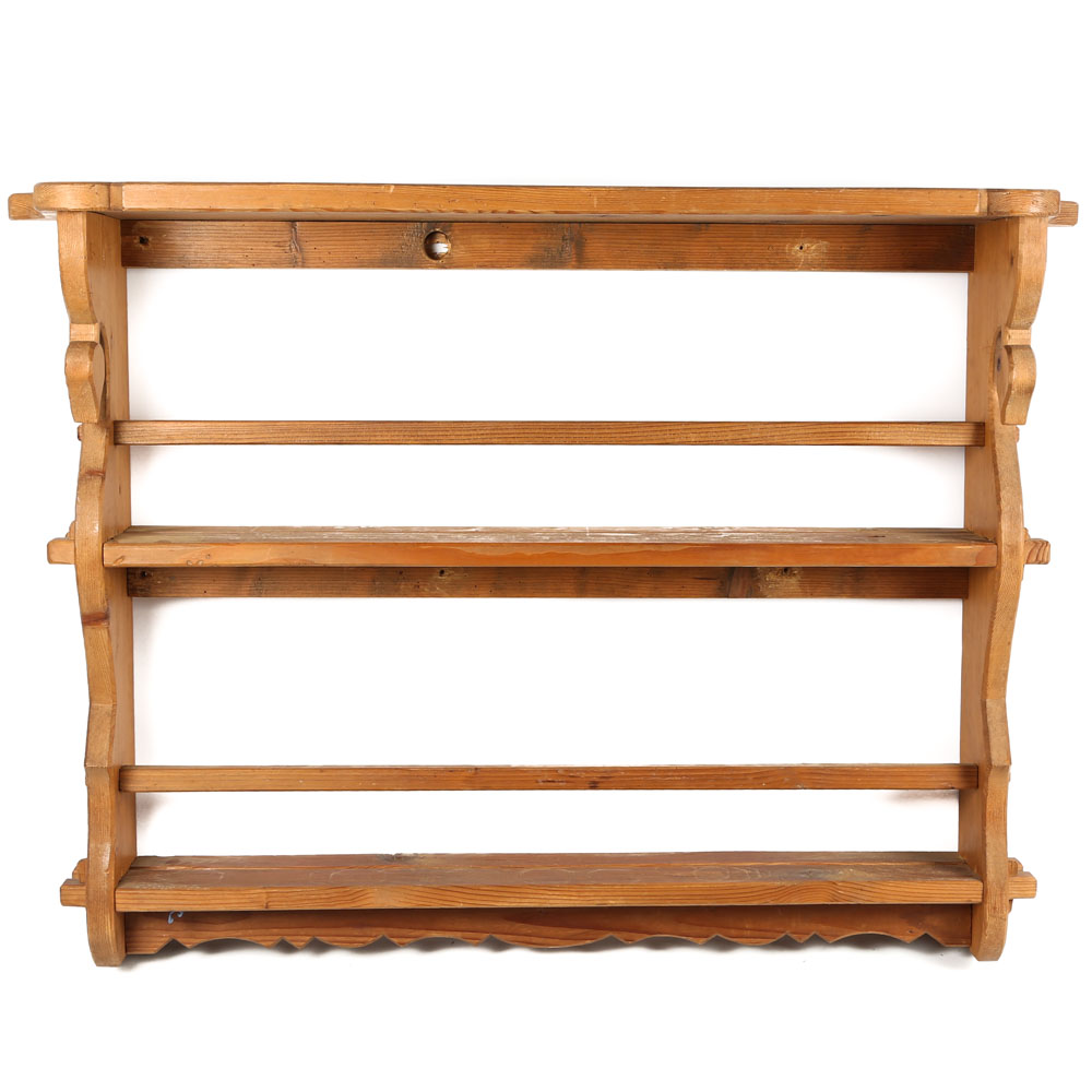 Wall-Mounted Pine Plate Rack