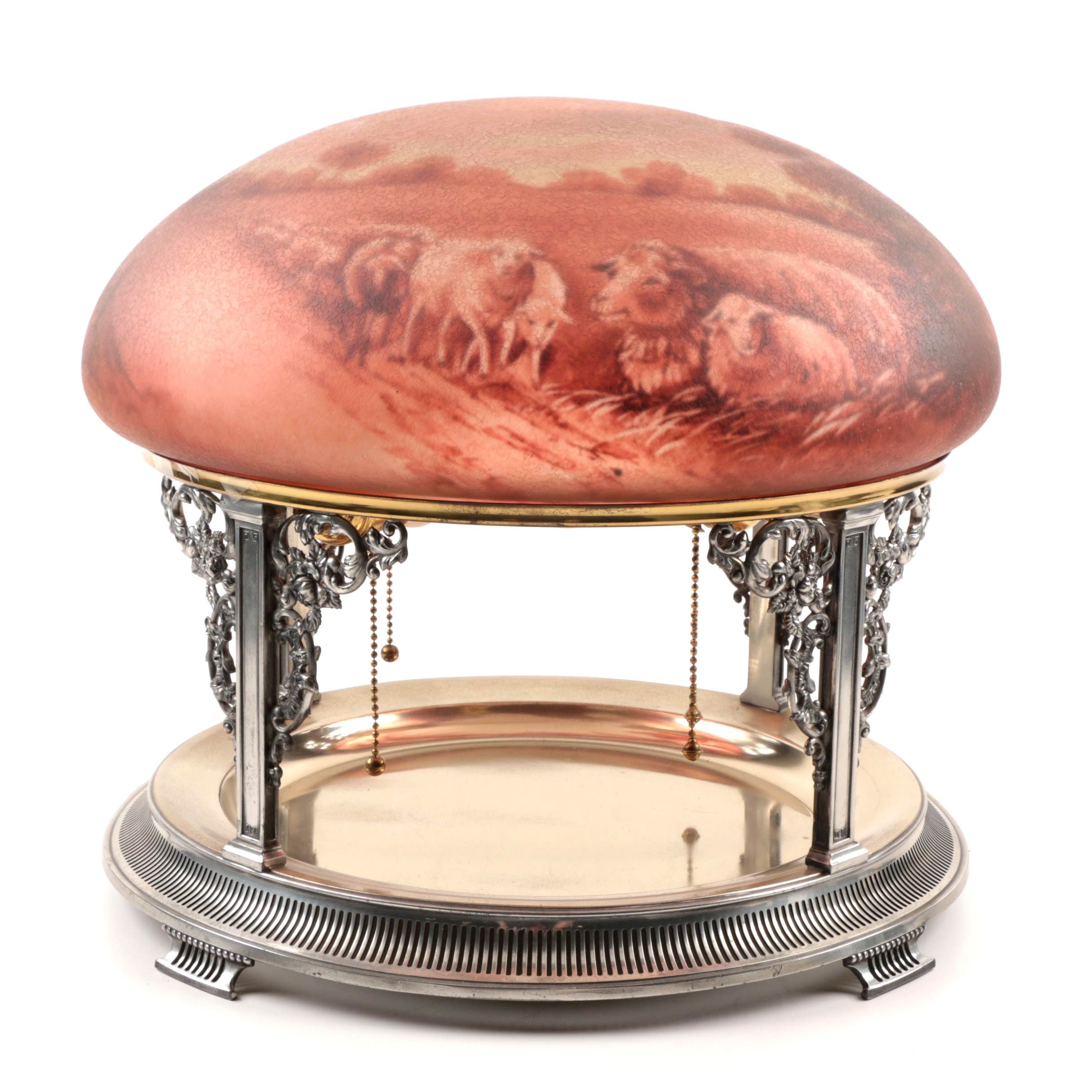 Pairpoint Table Lamp with Reverse Painted Glass Shade and Planter Base