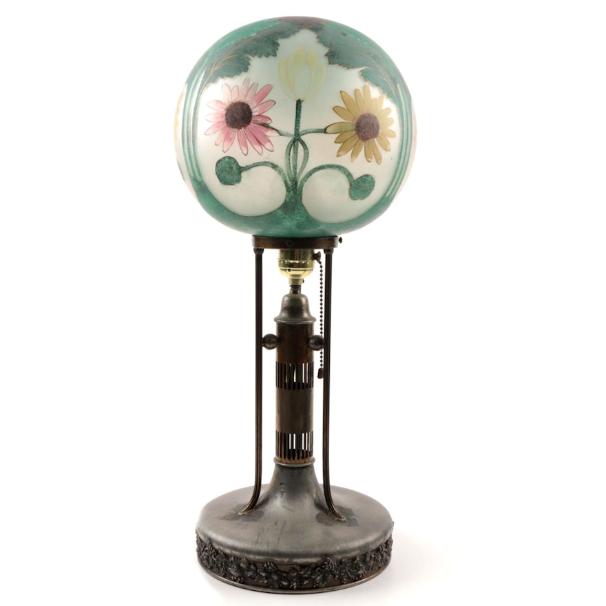 Pairpoint Table Lamp with Reverse-Painted Glass Globe