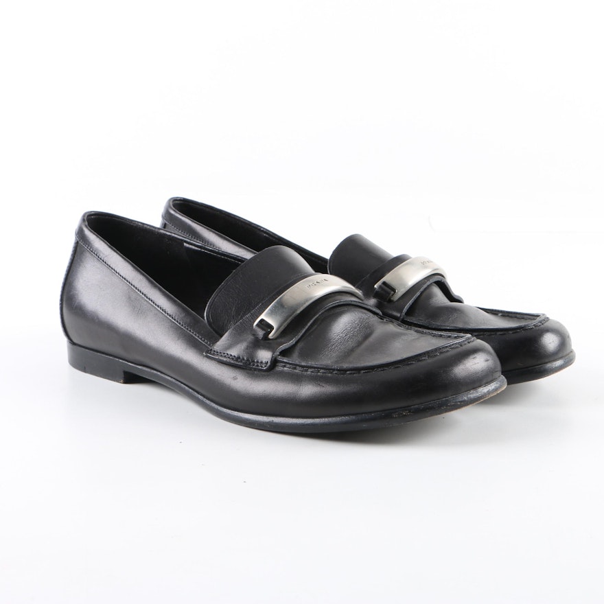 Women's Prada Black Leather Loafers, Made in Italy