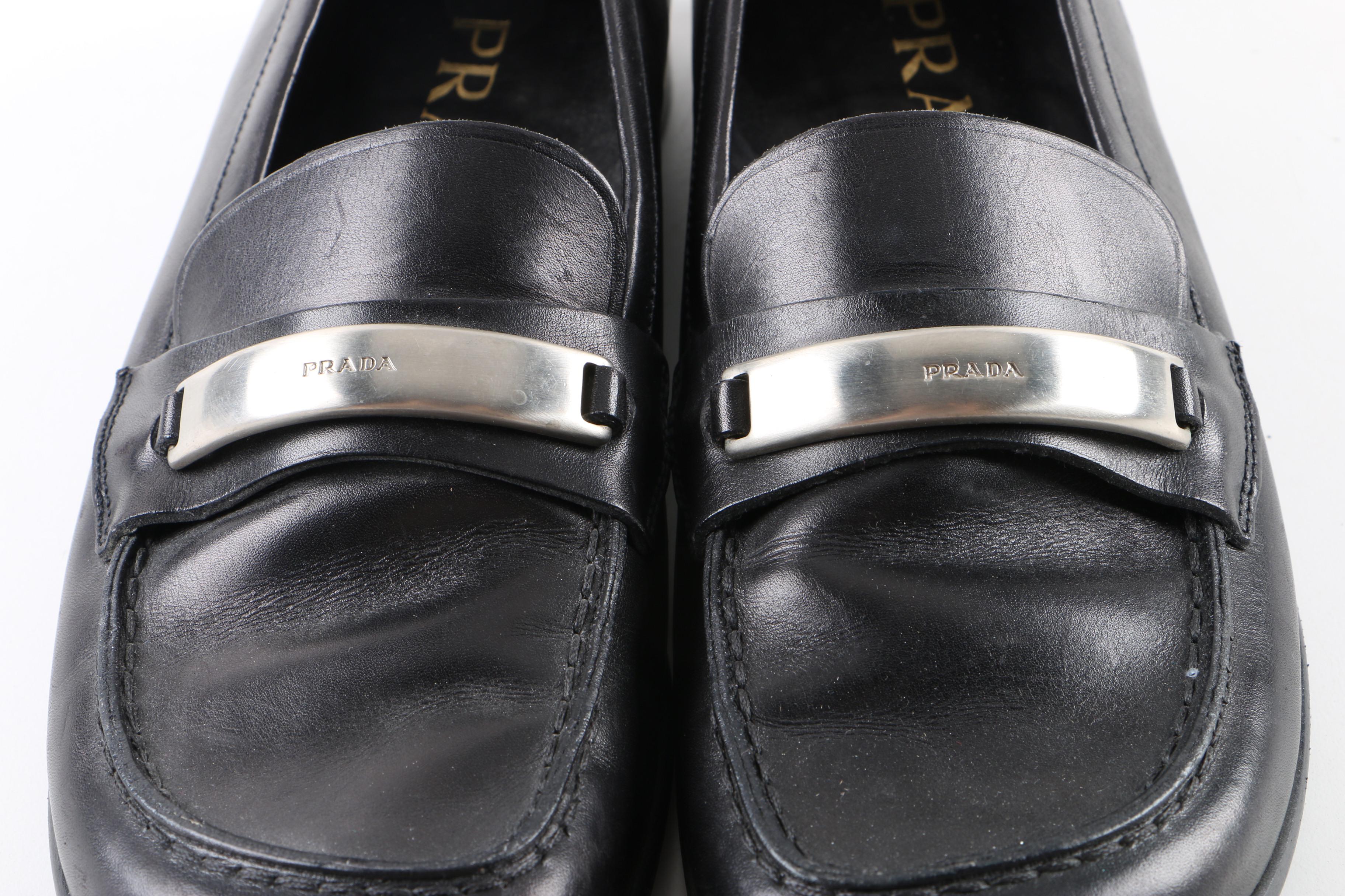 Women's Prada Black Leather Loafers, Made in Italy