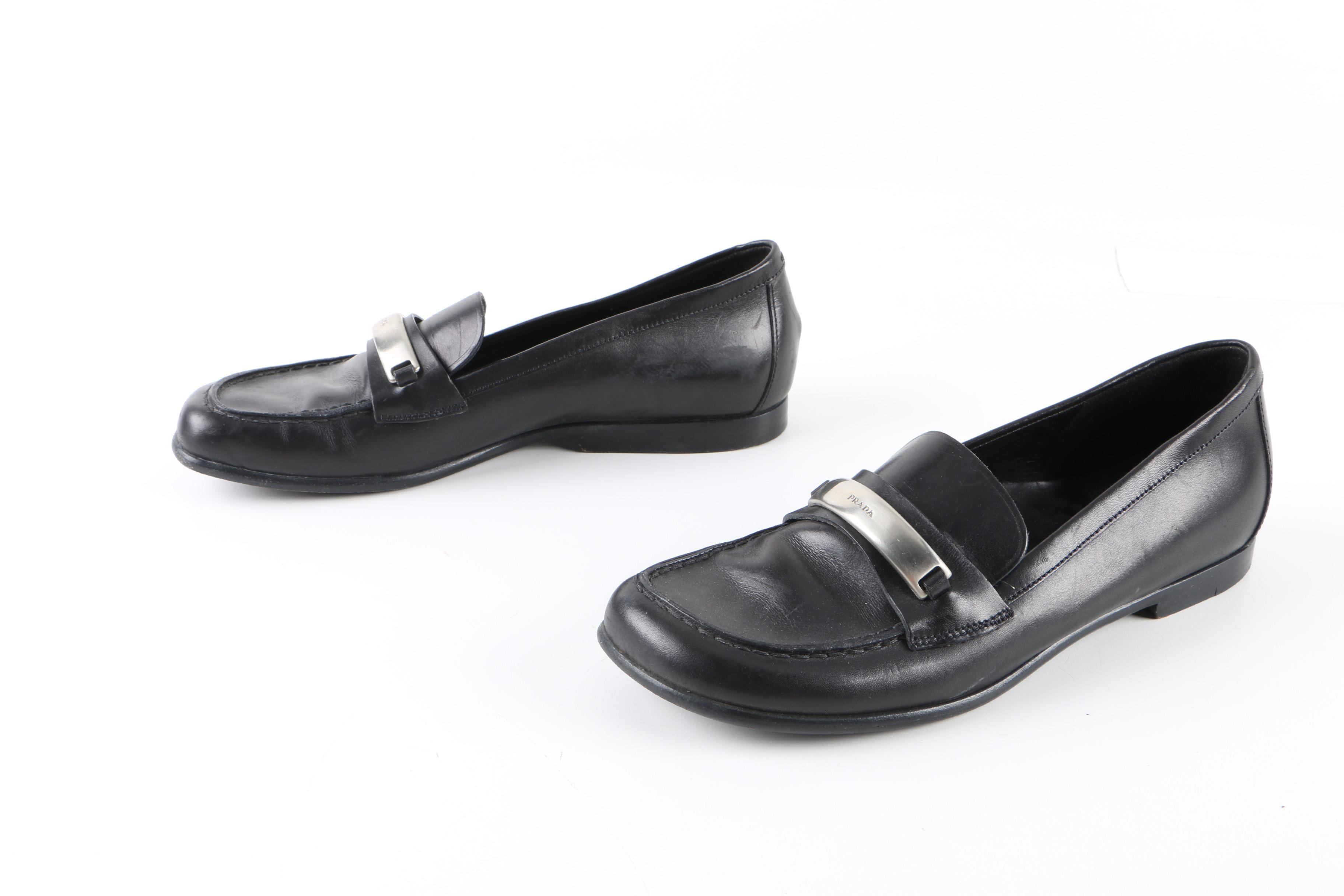 Women's Prada Black Leather Loafers, Made in Italy