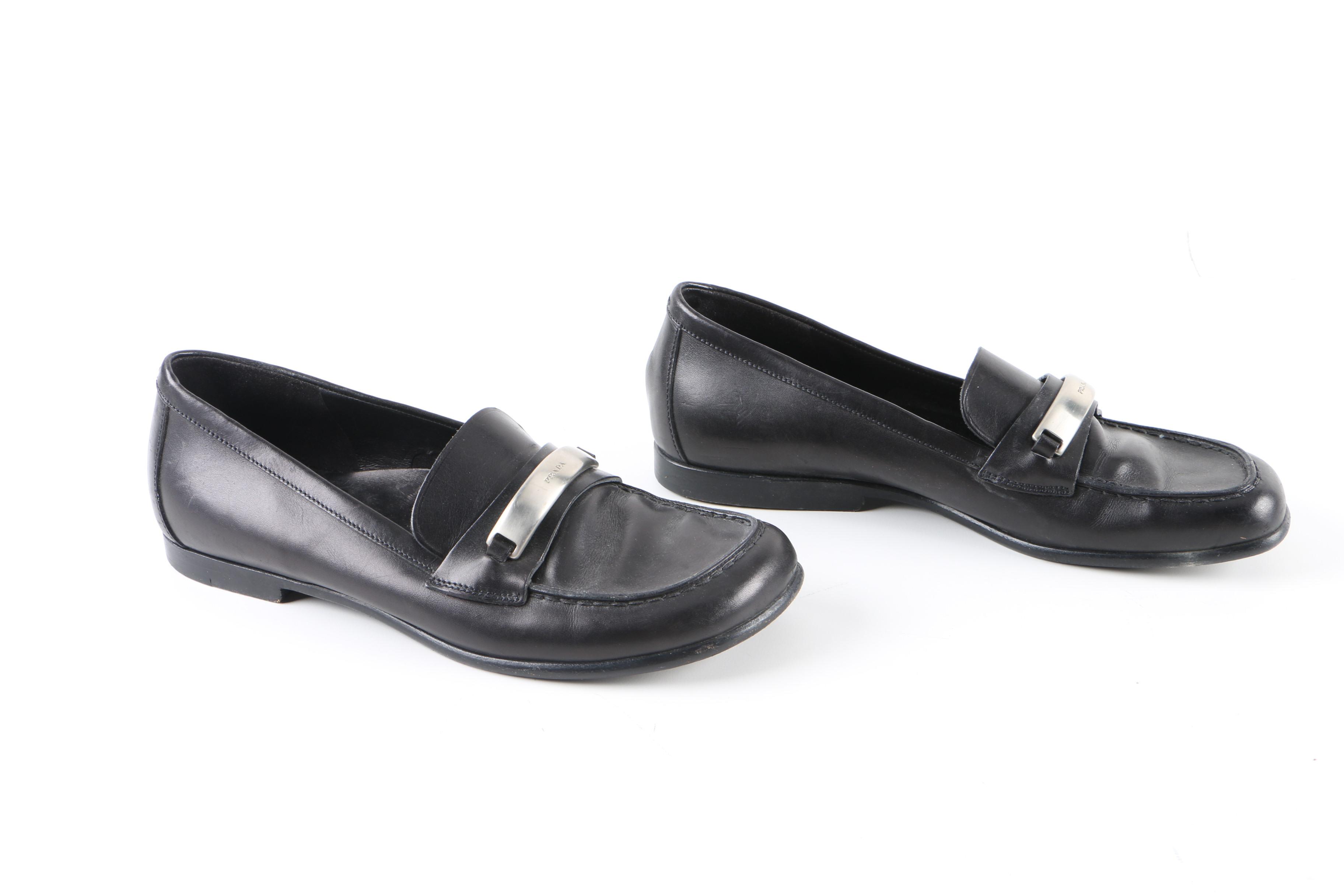 Women's Prada Black Leather Loafers, Made in Italy