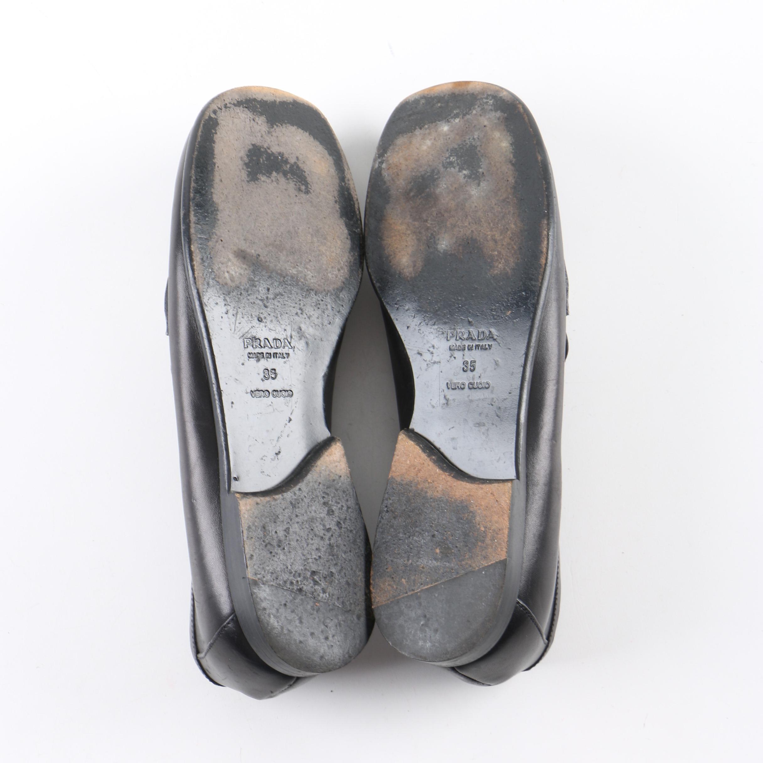 Women's Prada Black Leather Loafers, Made in Italy
