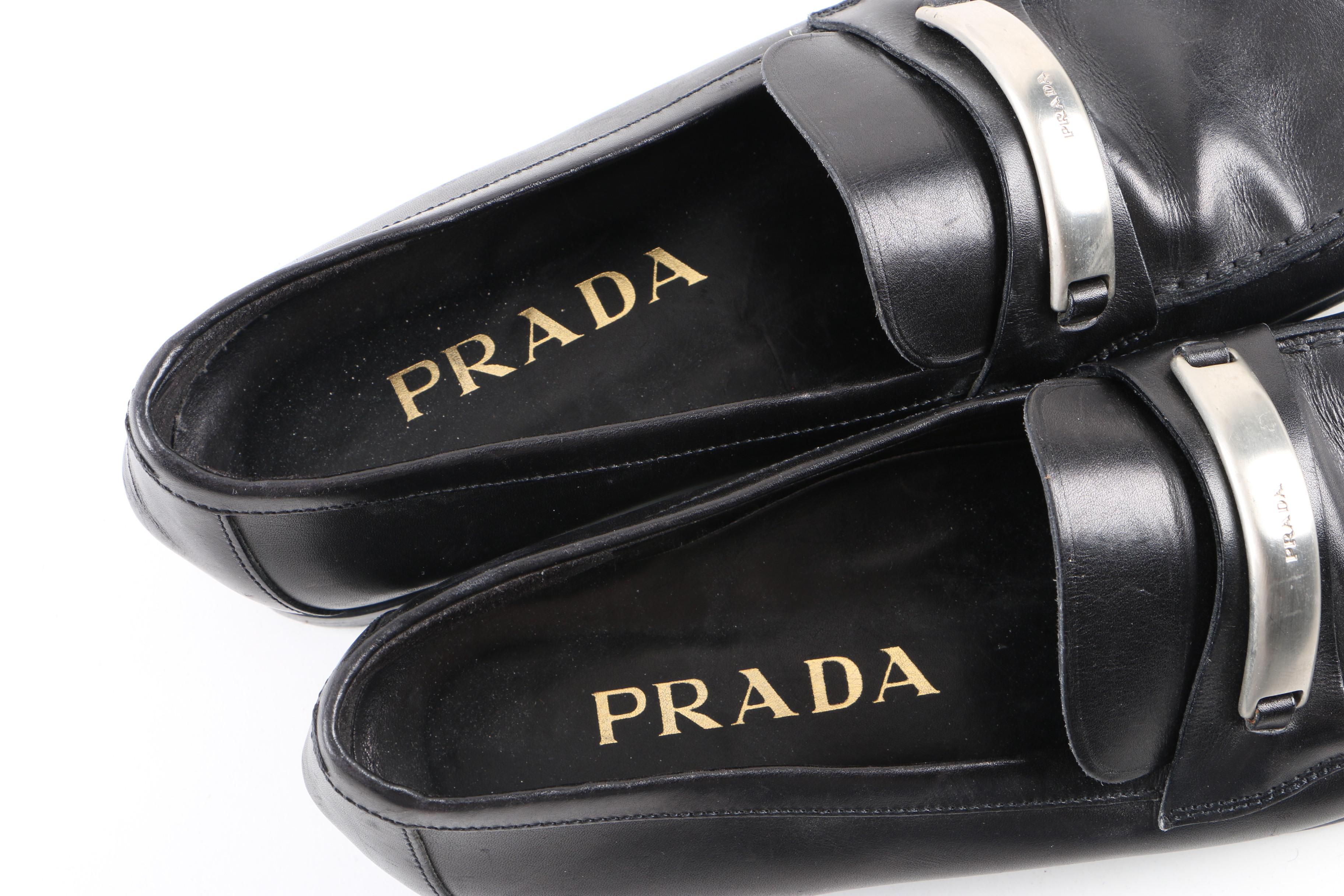 Women's Prada Black Leather Loafers, Made in Italy
