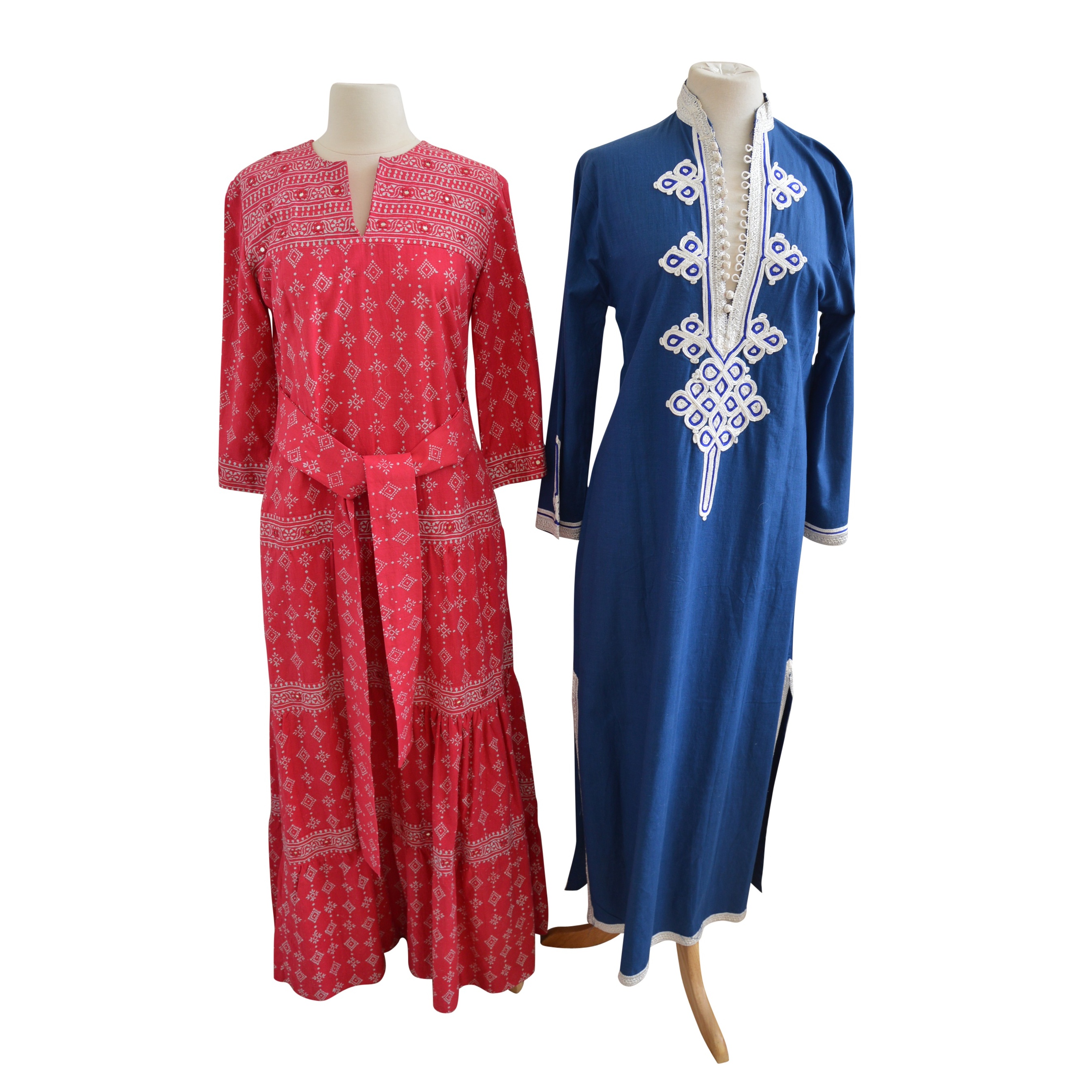 Vintage Saks Pakistani Mirrored Maxi Dress and I. Magnin Moroccan Caftan