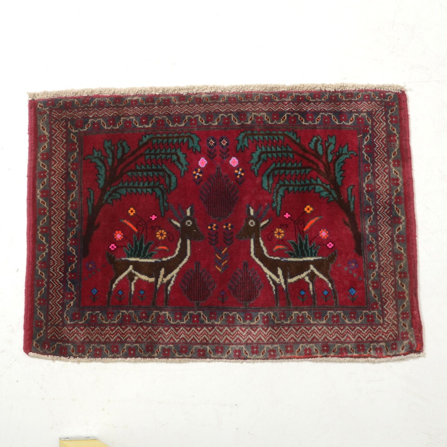 Vintage Hand-Knotted Persian Qum Hunting Style Accent Rug