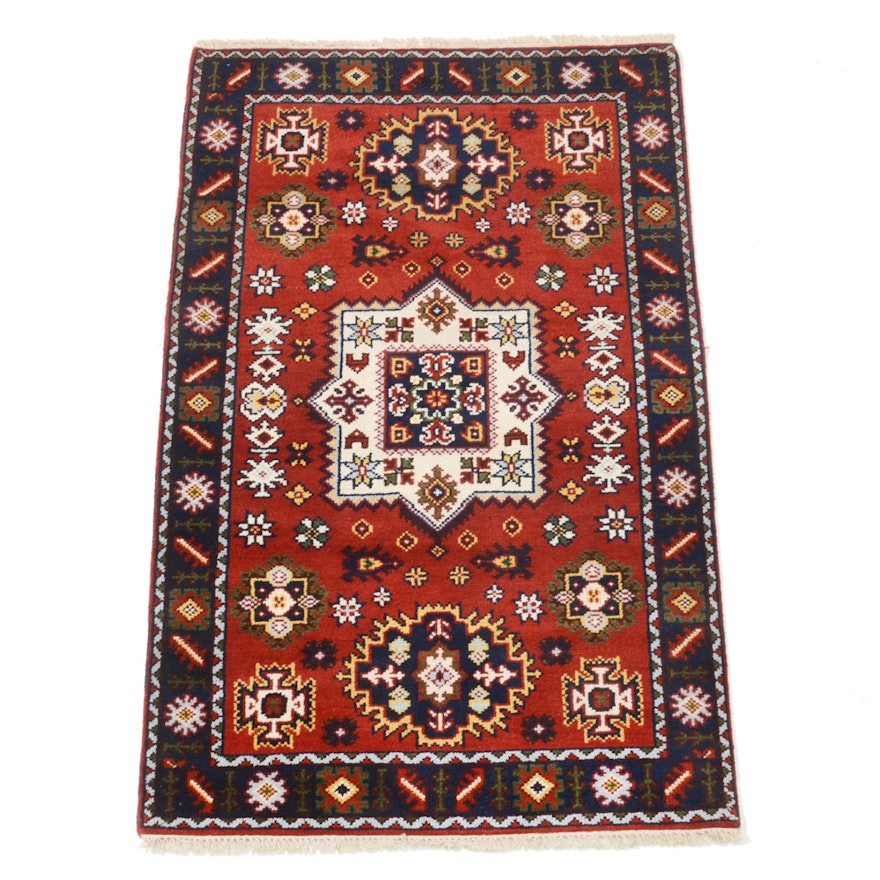 Hand-Knotted Kazak Area Rug