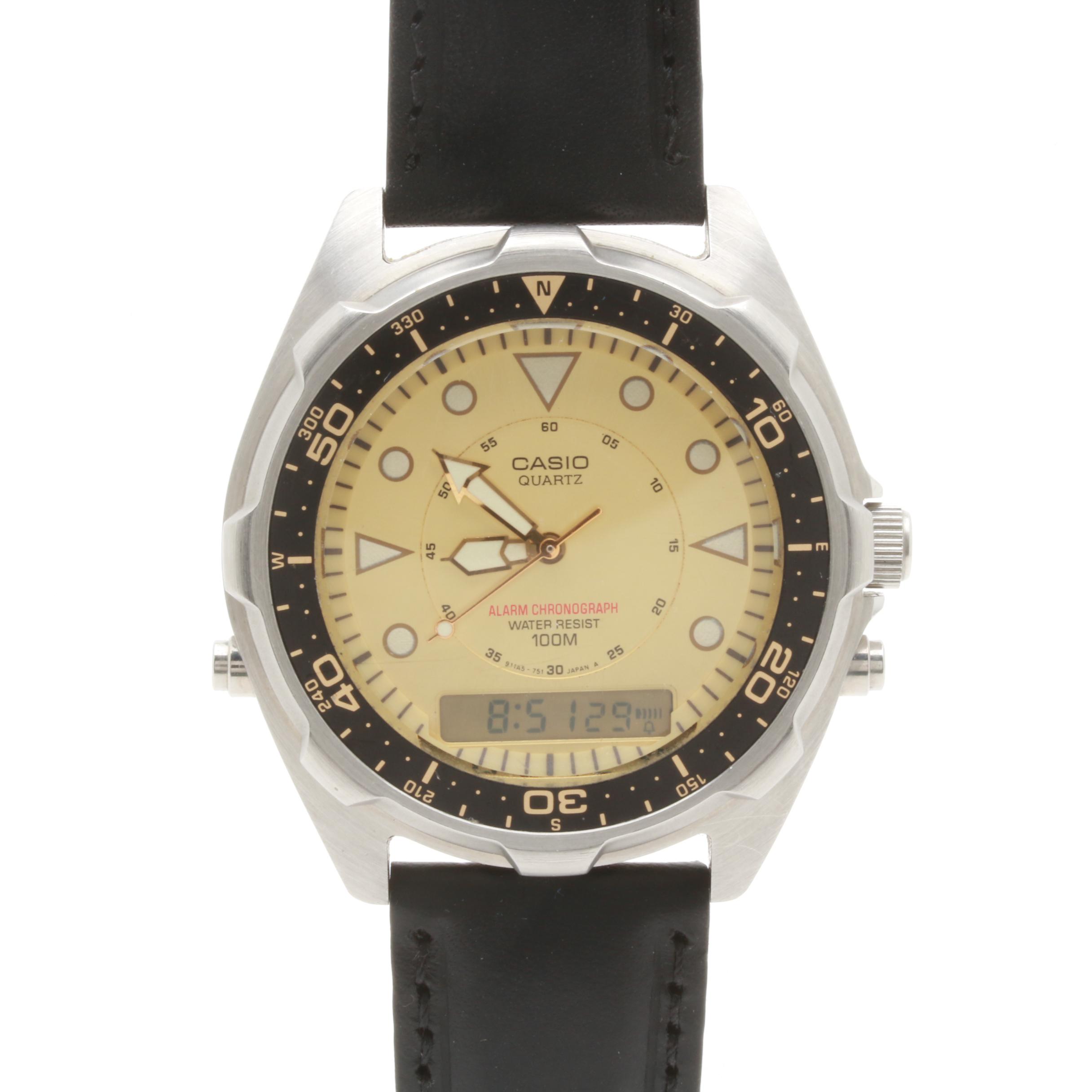 Casio Quartz Stainless Steel Digital and Analog Chronograph Watch