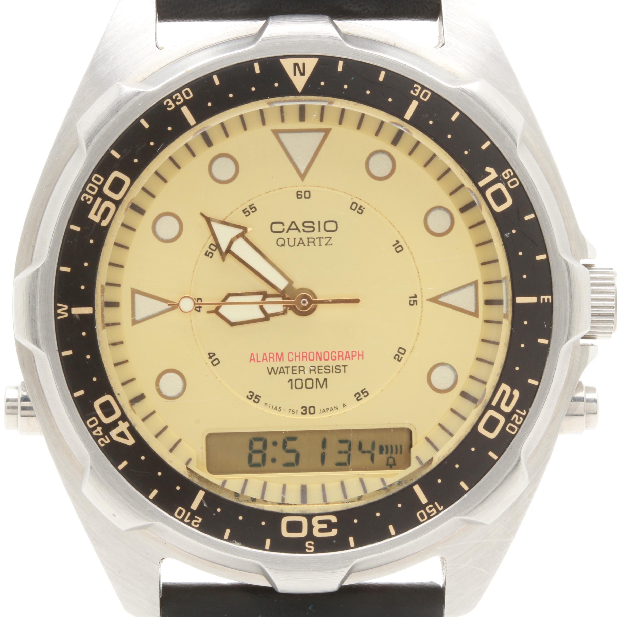 Casio Quartz Stainless Steel Digital and Analog Chronograph Watch