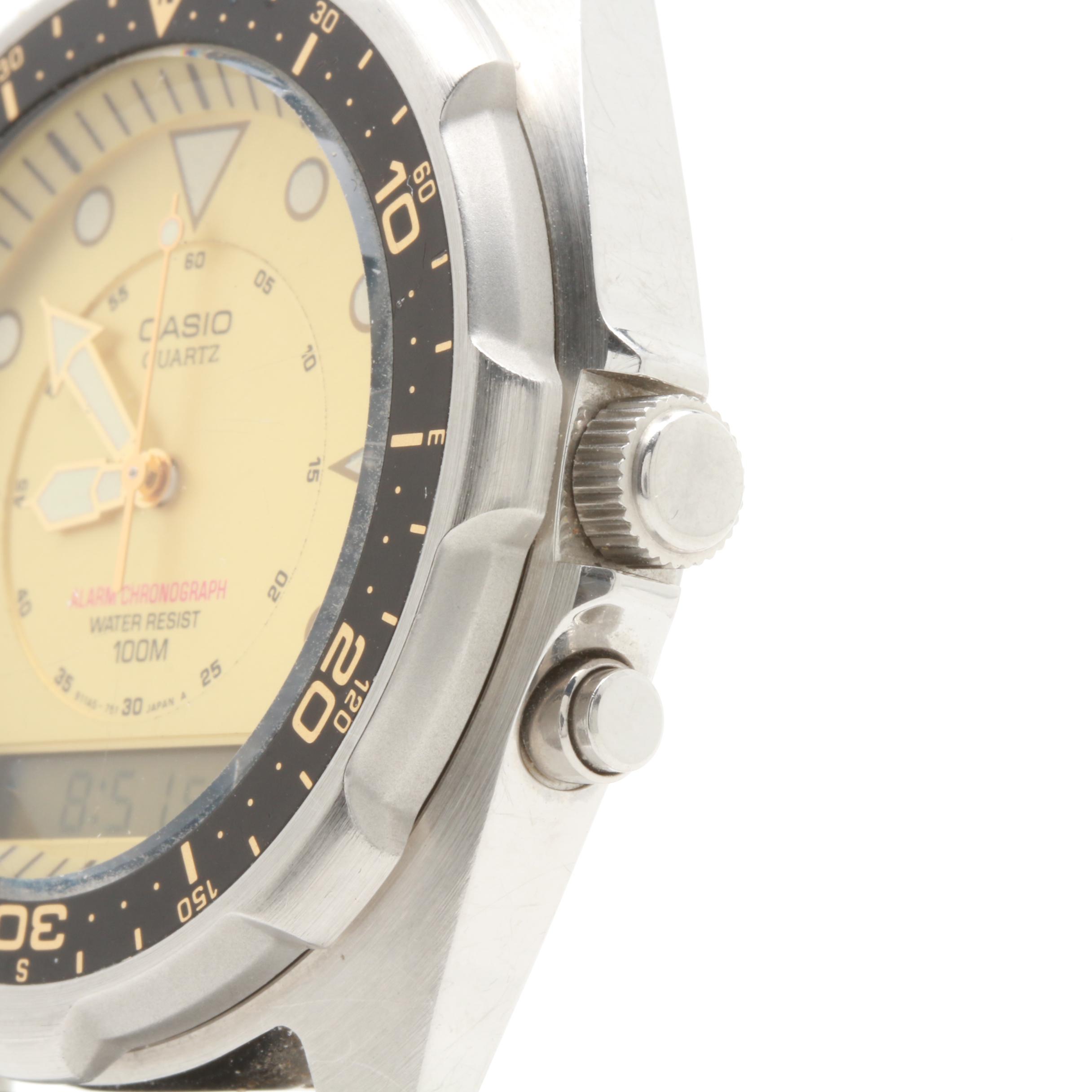 Casio Quartz Stainless Steel Digital and Analog Chronograph Watch