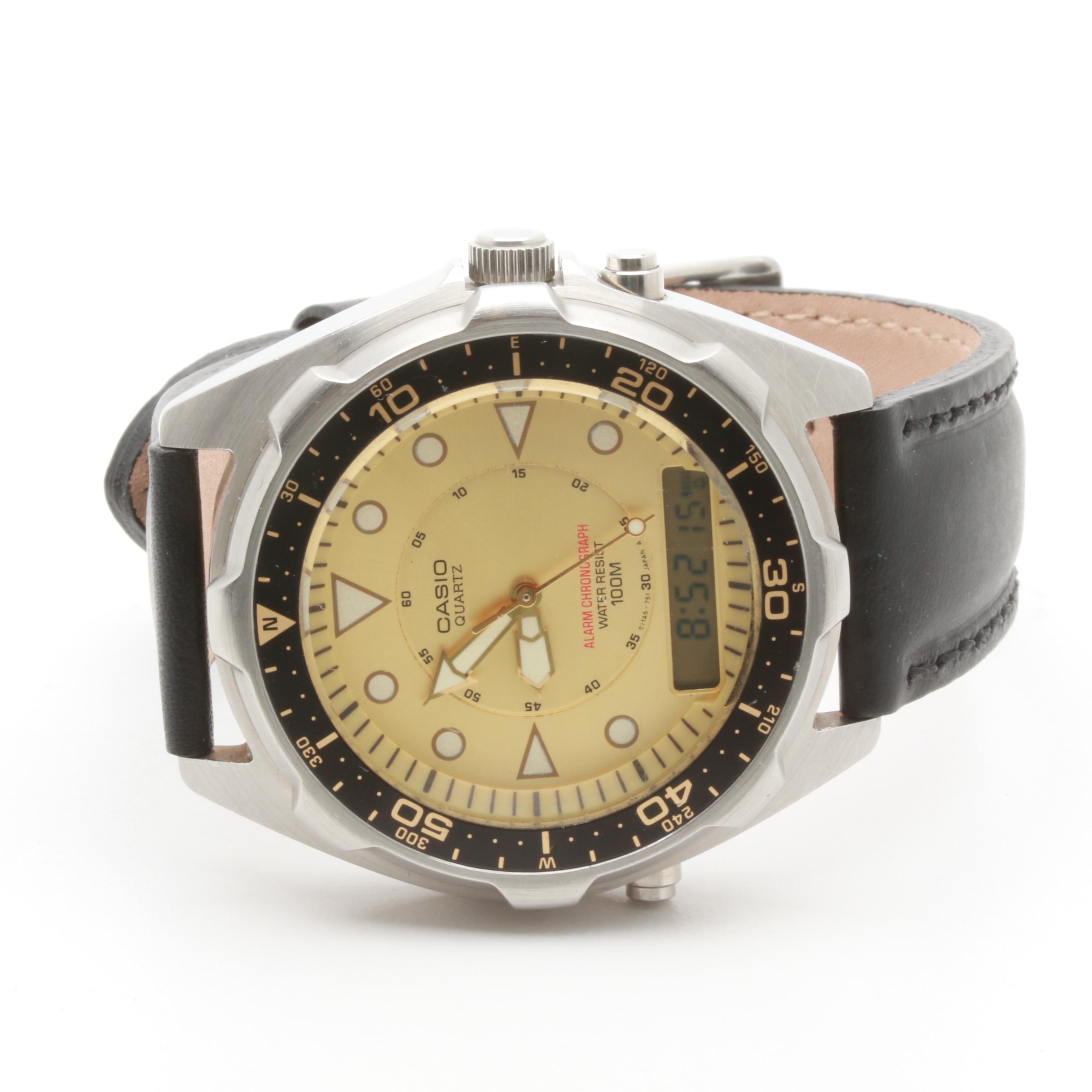 Casio Quartz Stainless Steel Digital and Analog Chronograph Watch